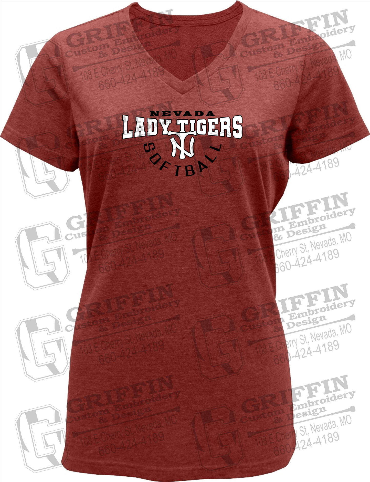 Womens Soft-Tek V-Neck T-Shirt - Softball - Nevada Tigers 23-U