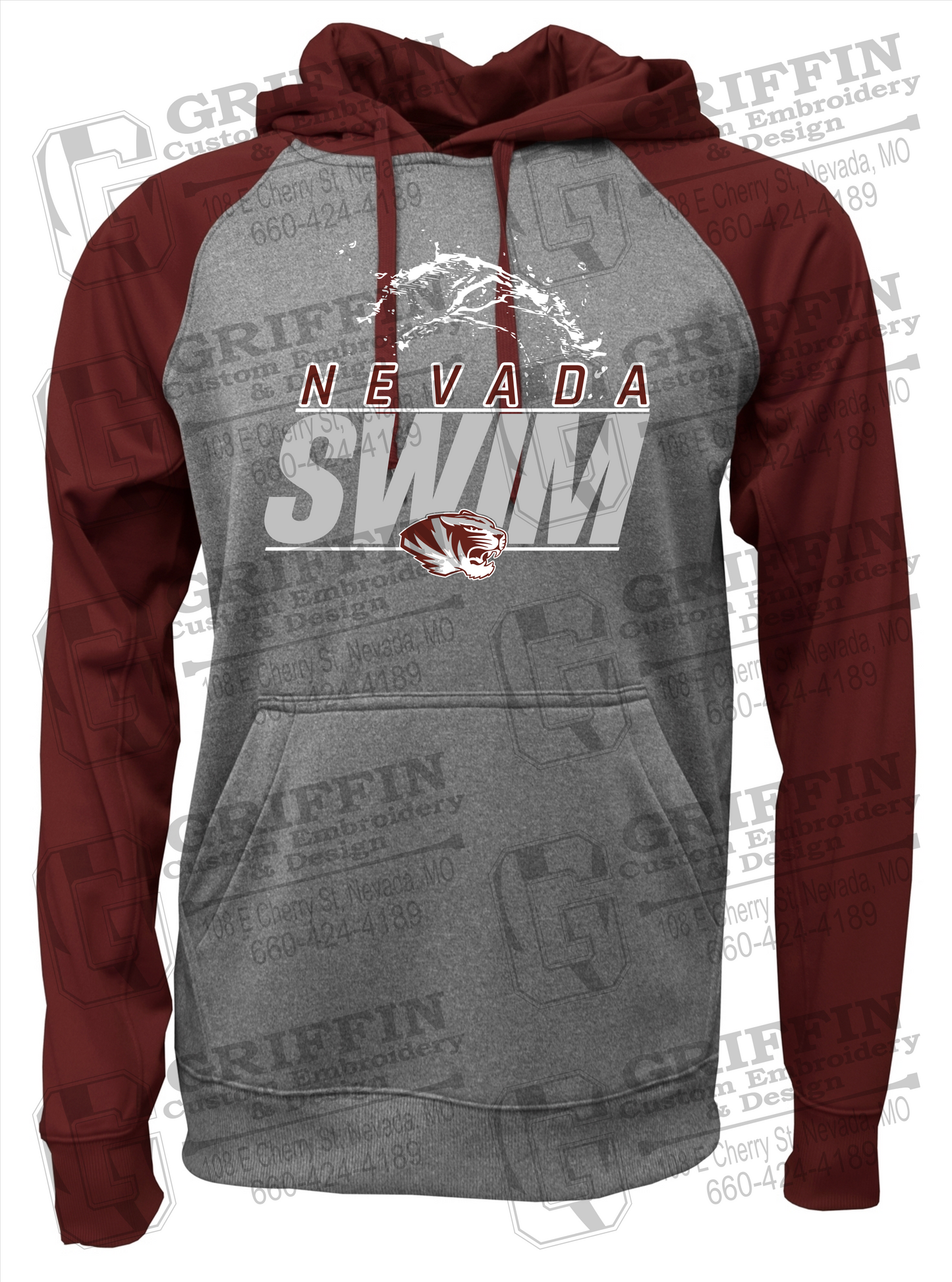 Nevada Tigers 23-W Youth Raglan Hoodie - Swimming