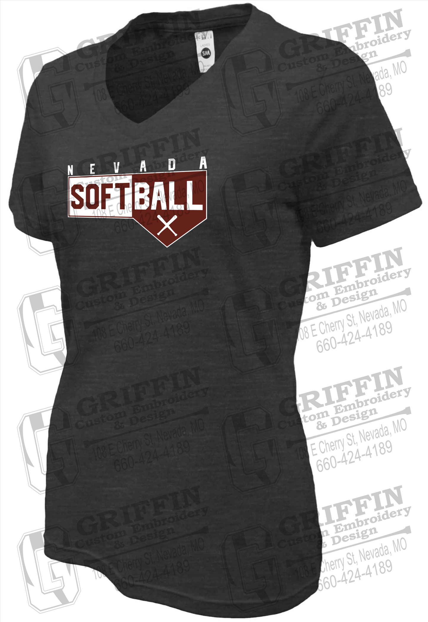 Womens Soft-Tek V-Neck T-Shirt - Softball - Nevada Tigers 24-B