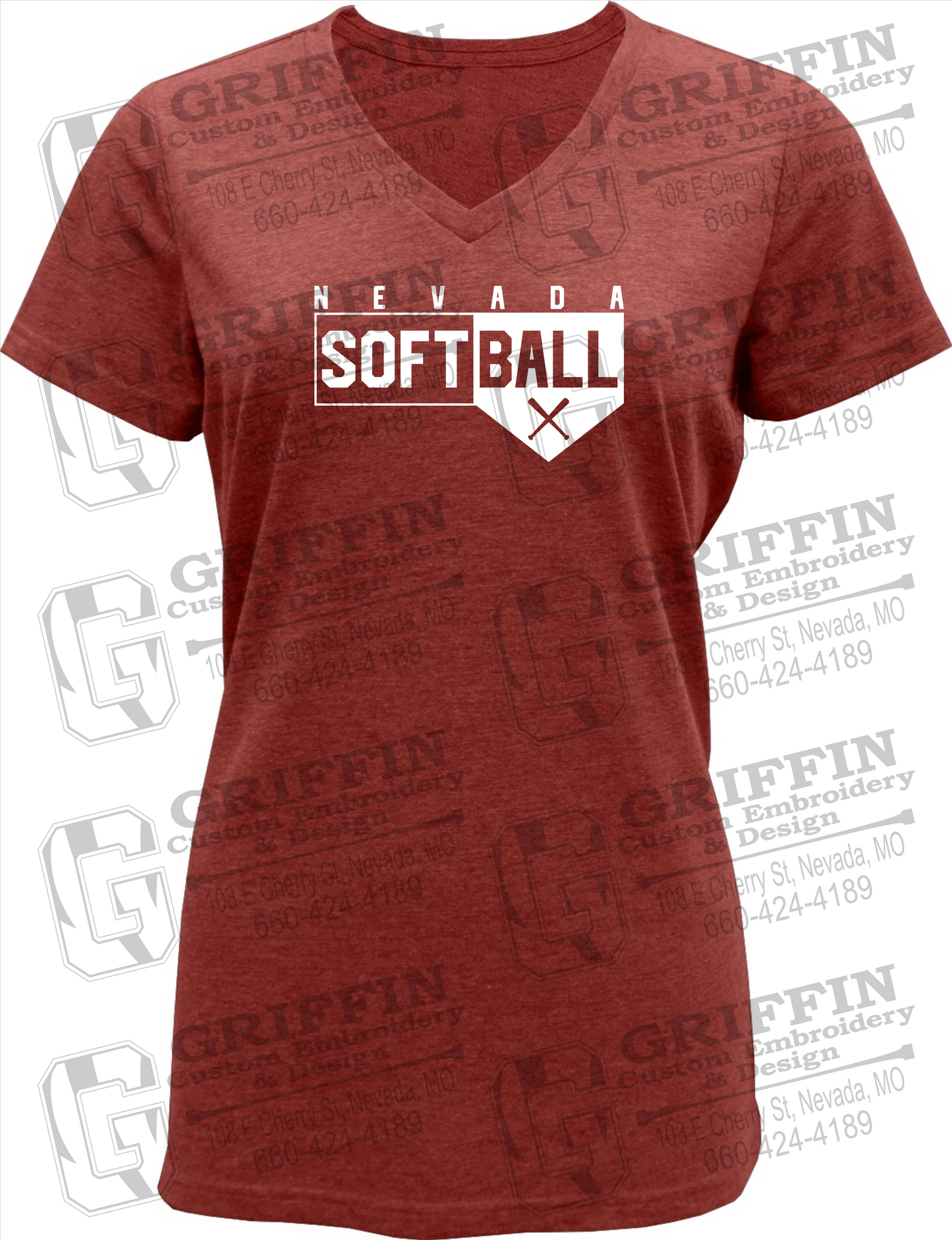 Womens Soft-Tek V-Neck T-Shirt - Softball - Nevada Tigers 24-B