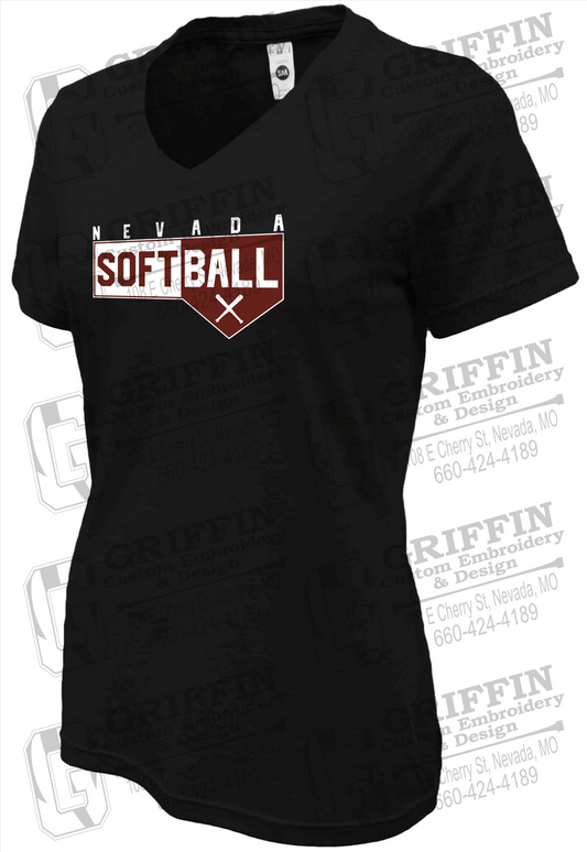 Womens Soft-Tek V-Neck T-Shirt - Softball - Nevada Tigers 24-B