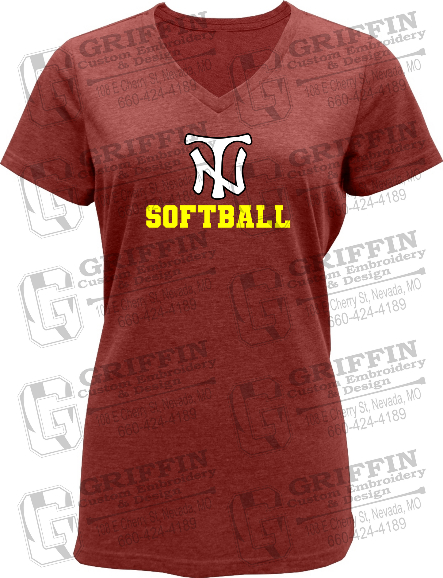 Womens Soft-Tek V-Neck T-Shirt - Softball - Nevada Tigers 24-C