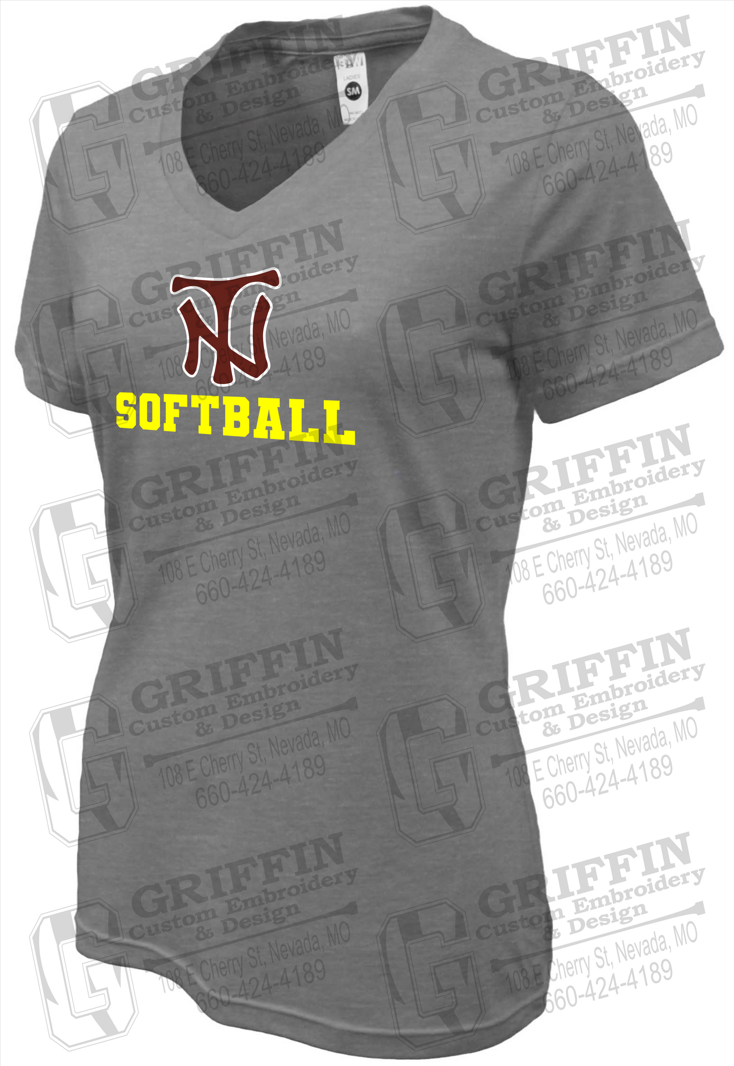 Womens Soft-Tek V-Neck T-Shirt - Softball - Nevada Tigers 24-C