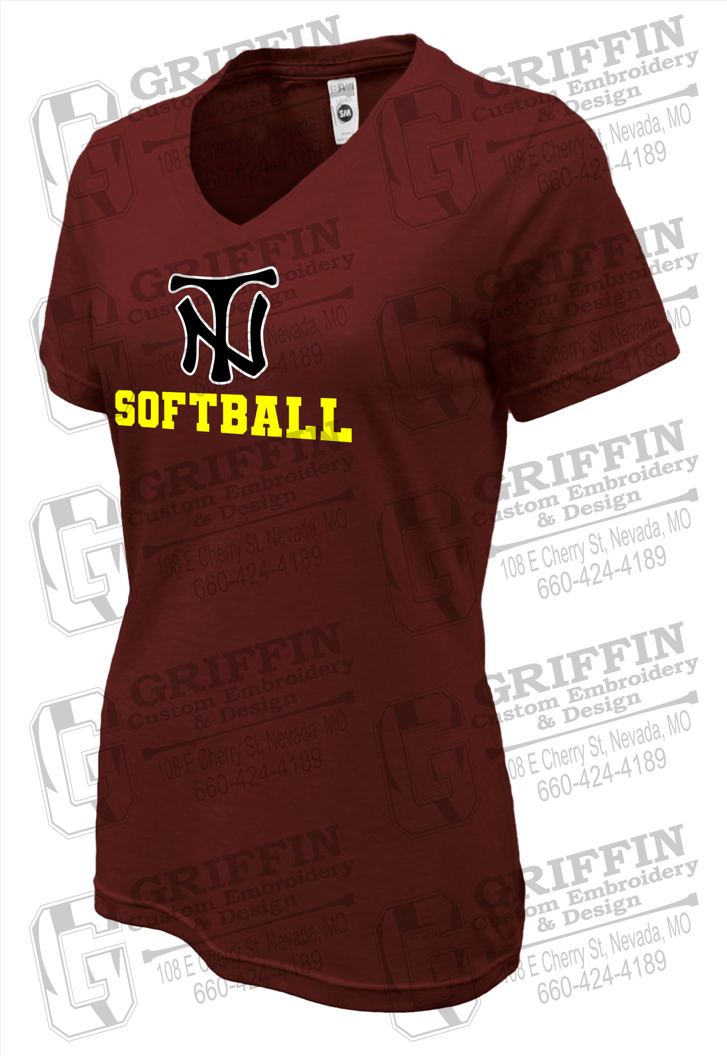 Womens Soft-Tek V-Neck T-Shirt - Softball - Nevada Tigers 24-C