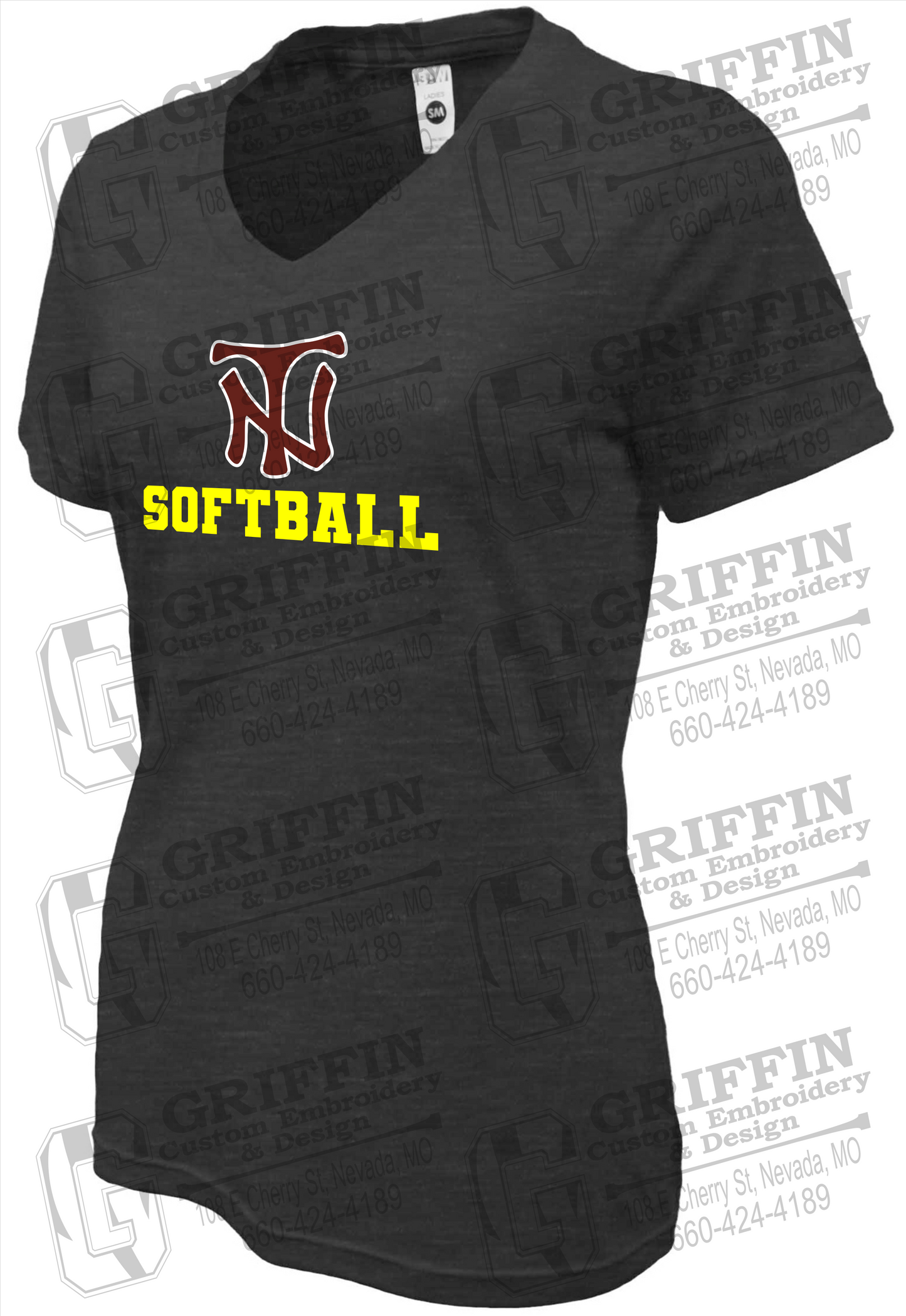 Womens Soft-Tek V-Neck T-Shirt - Softball - Nevada Tigers 24-C