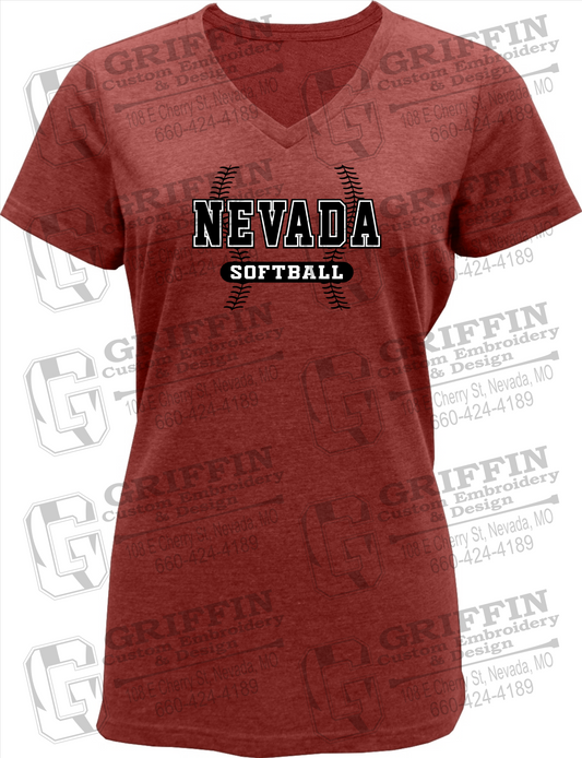 Womens Soft-Tek V-Neck T-Shirt - Softball - Nevada Tigers 24-E