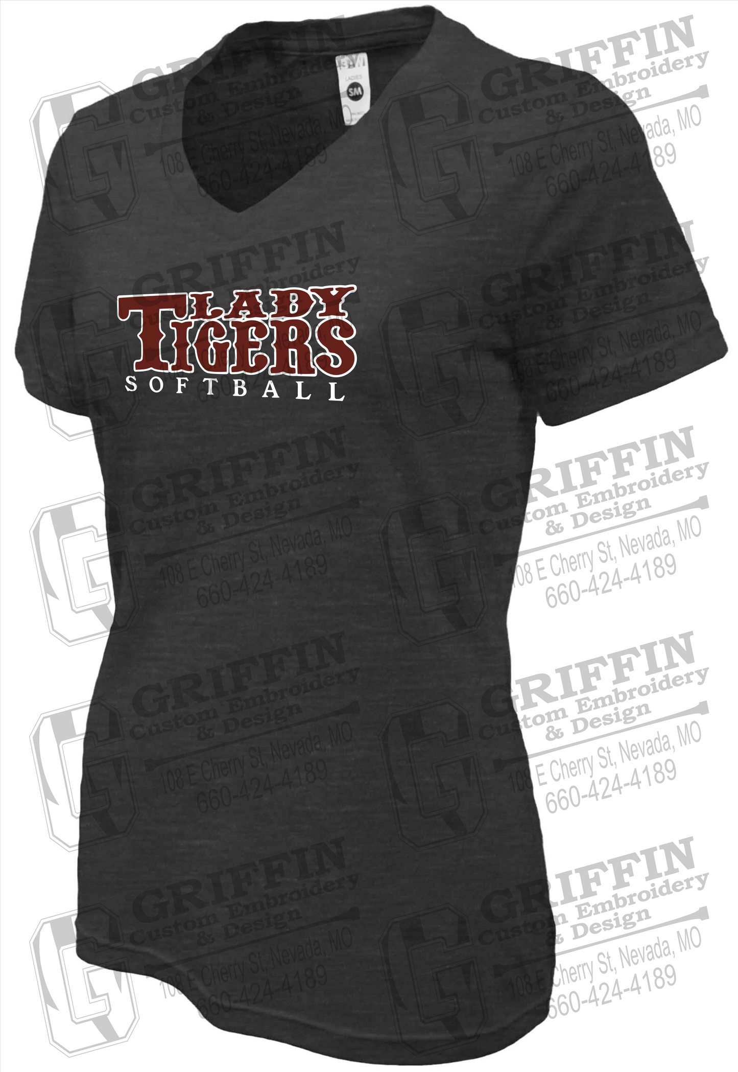 Womens Soft-Tek V-Neck T-Shirt - Softball - Nevada Tigers 24-F