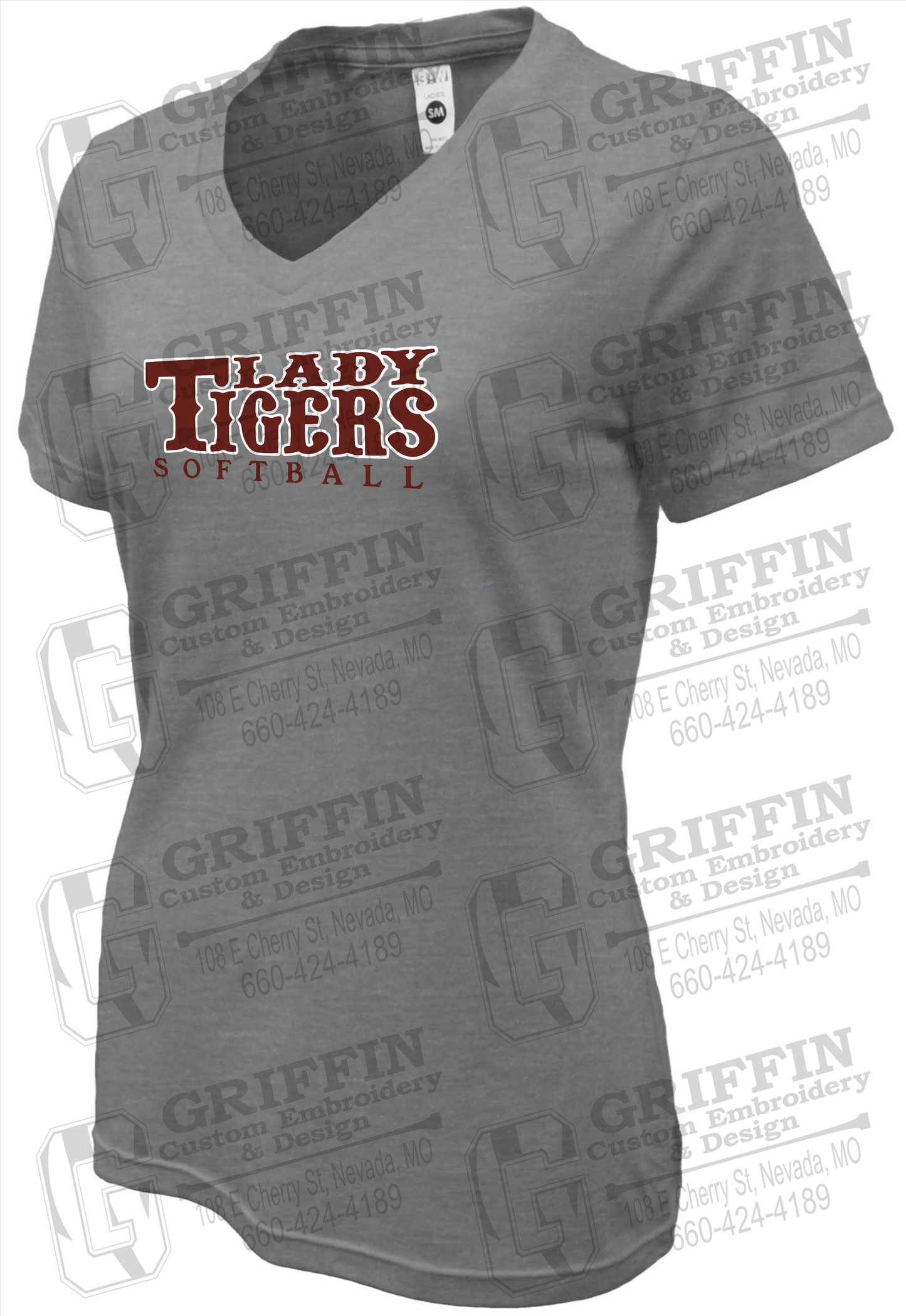 Womens Soft-Tek V-Neck T-Shirt - Softball - Nevada Tigers 24-F