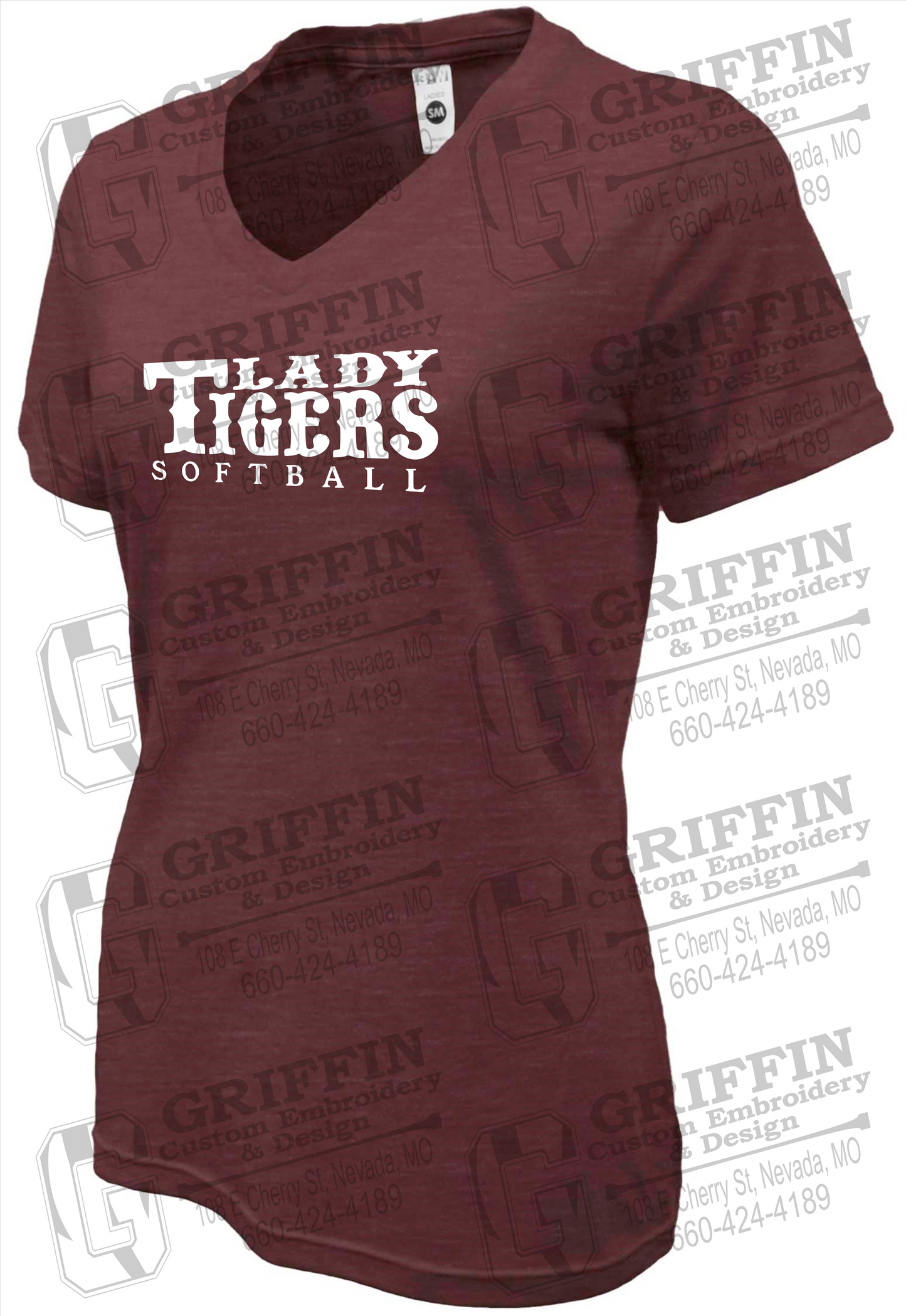 Womens Soft-Tek V-Neck T-Shirt - Softball - Nevada Tigers 24-F