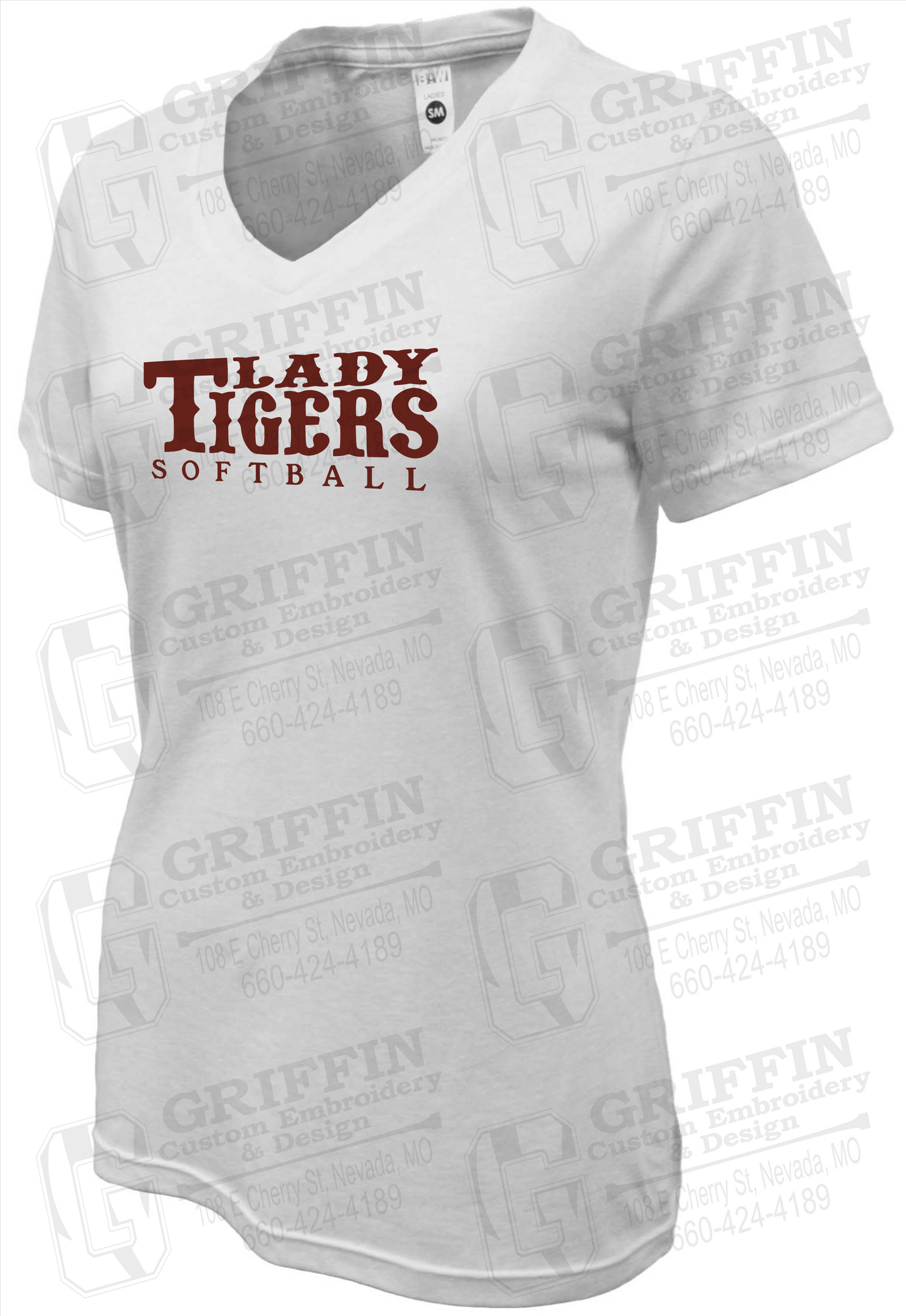 Womens Soft-Tek V-Neck T-Shirt - Softball - Nevada Tigers 24-F