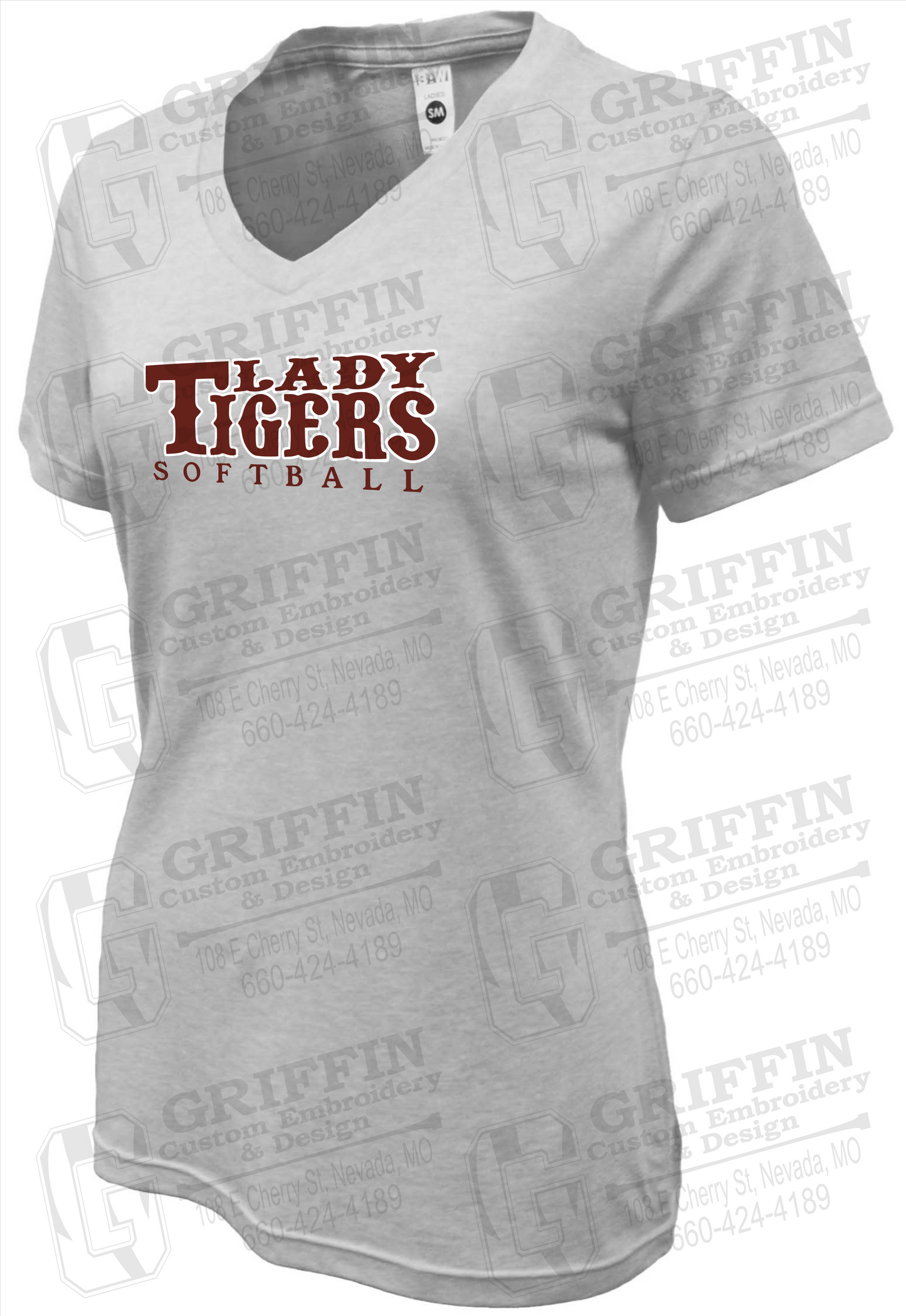 Womens Soft-Tek V-Neck T-Shirt - Softball - Nevada Tigers 24-F