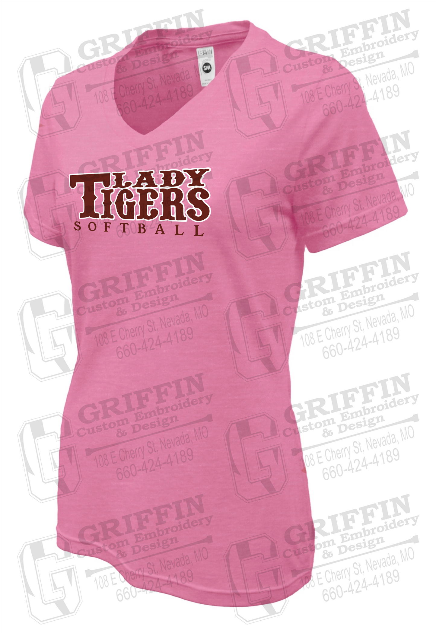 Womens Soft-Tek V-Neck T-Shirt - Softball - Nevada Tigers 24-F