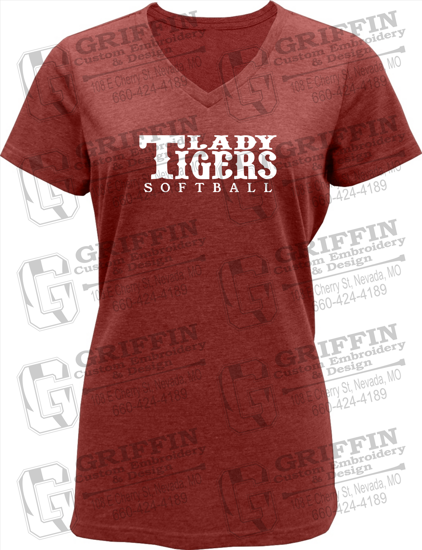 Womens Soft-Tek V-Neck T-Shirt - Softball - Nevada Tigers 24-F