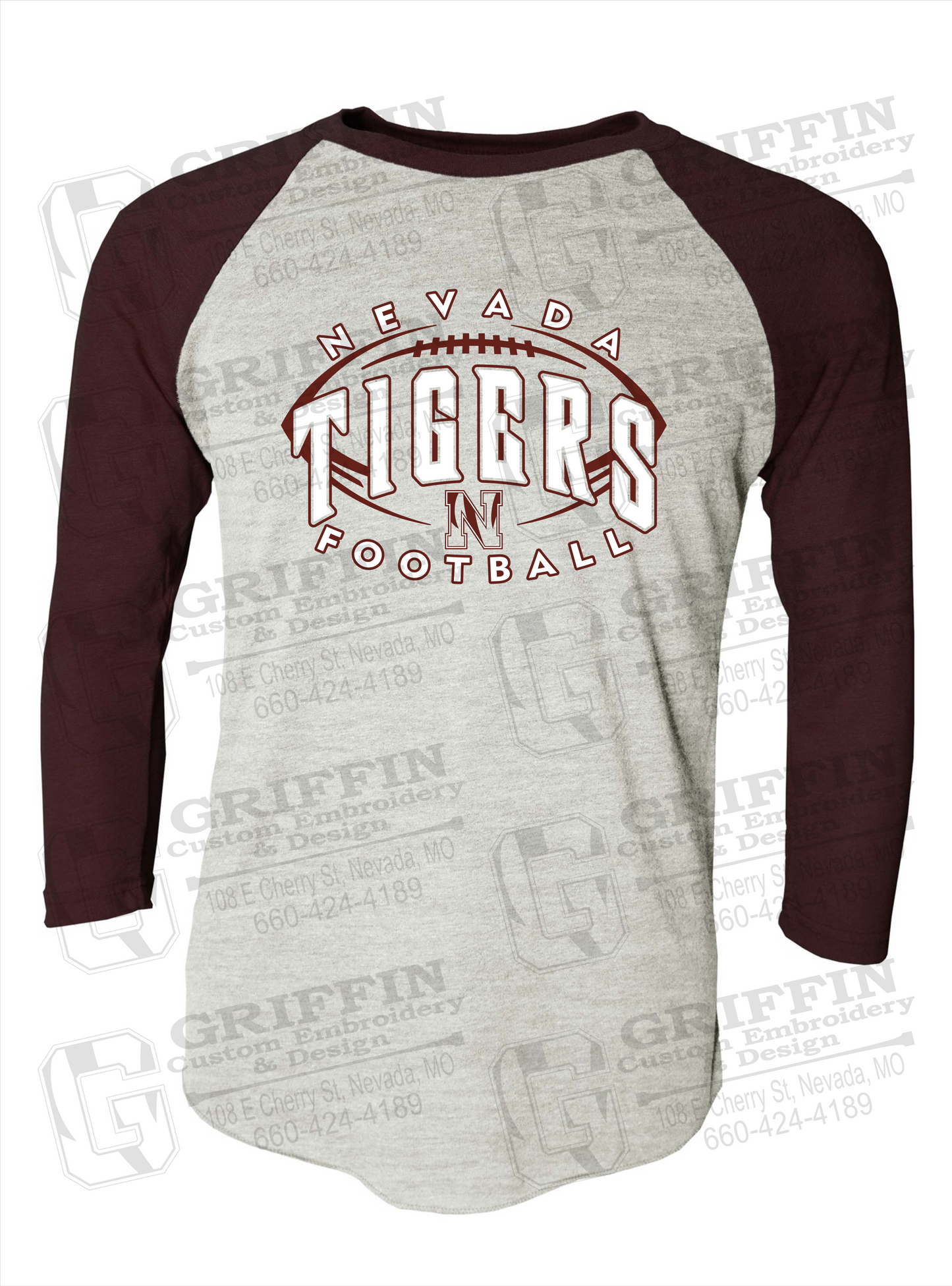 Tri-Blend Raglan Sleeve T-Shirt - Football - Nevada Tigers 24-G