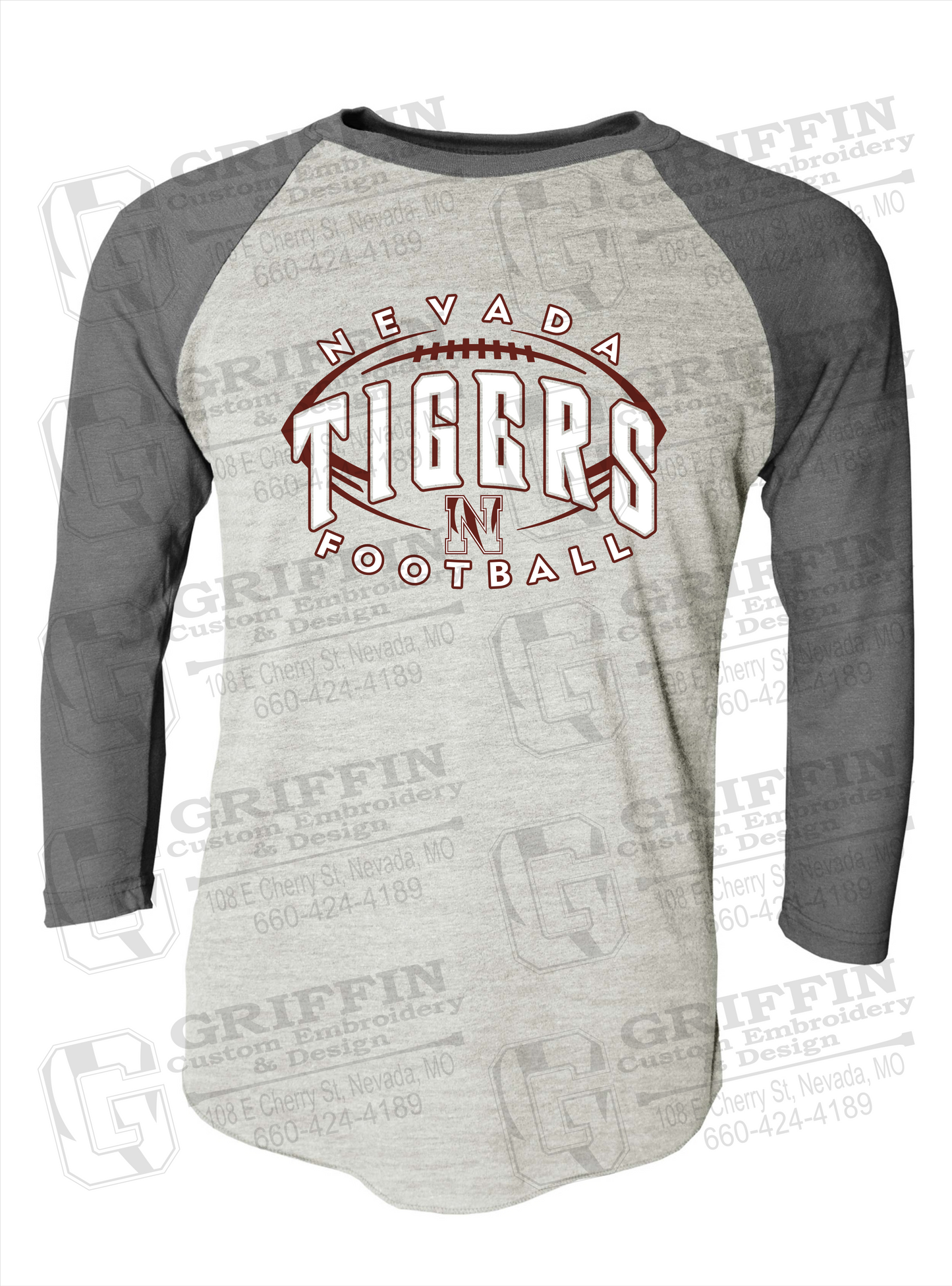 Tri-Blend Raglan Sleeve T-Shirt - Football - Nevada Tigers 24-G