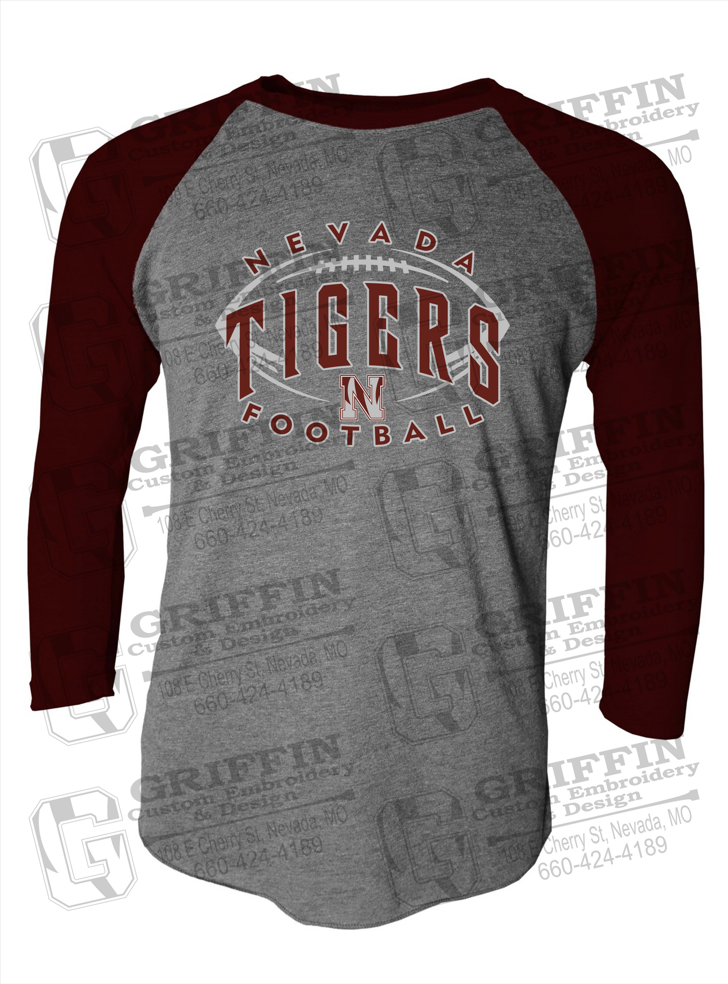 Tri-Blend Raglan Sleeve T-Shirt - Football - Nevada Tigers 24-G