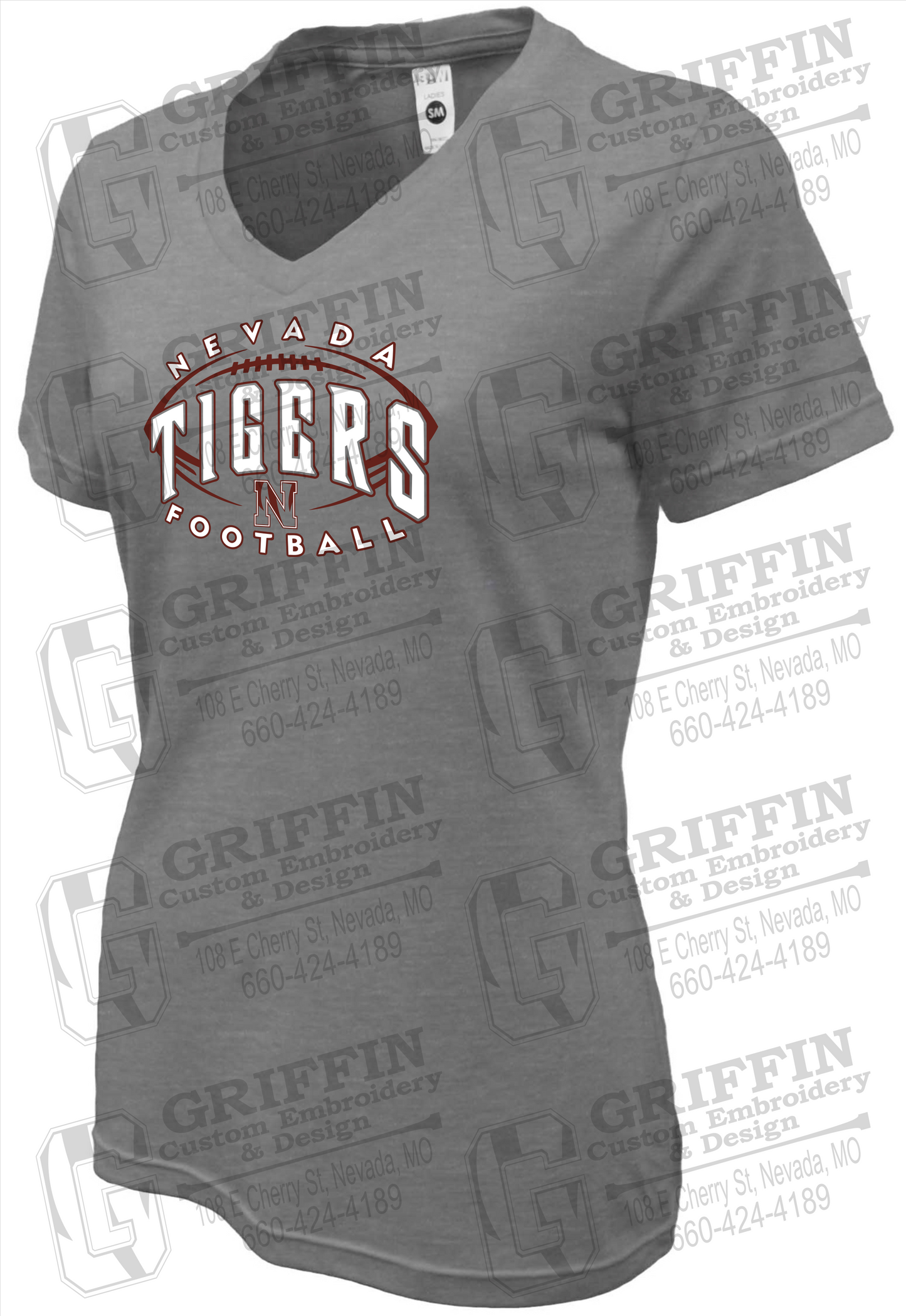 Womens Soft-Tek V-Neck T-Shirt - Football - Nevada Tigers 24-G