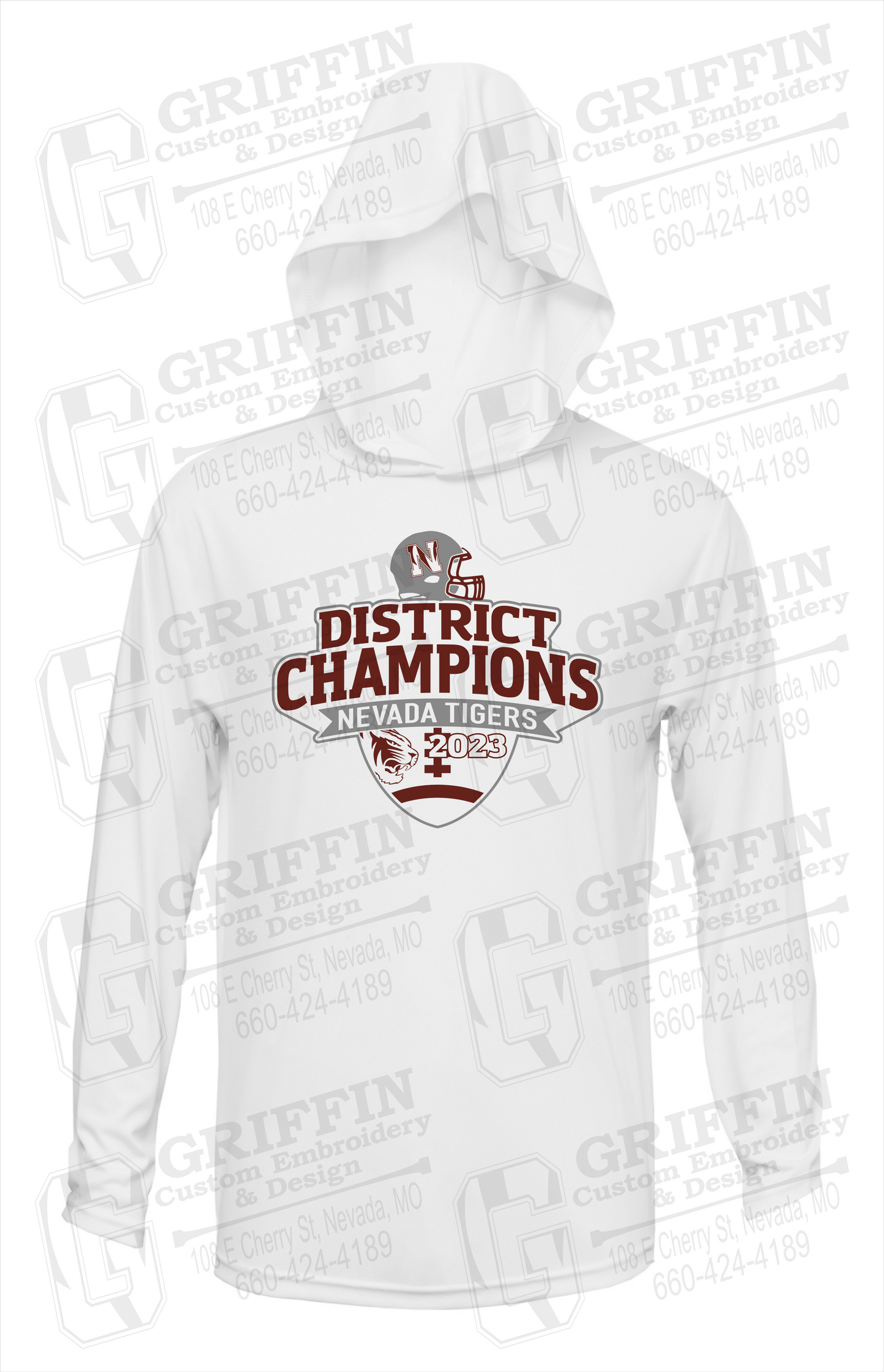 Dry-Fit T-Shirt Hoodie - Football 2023 District Champions - Nevada Tigers 24-L