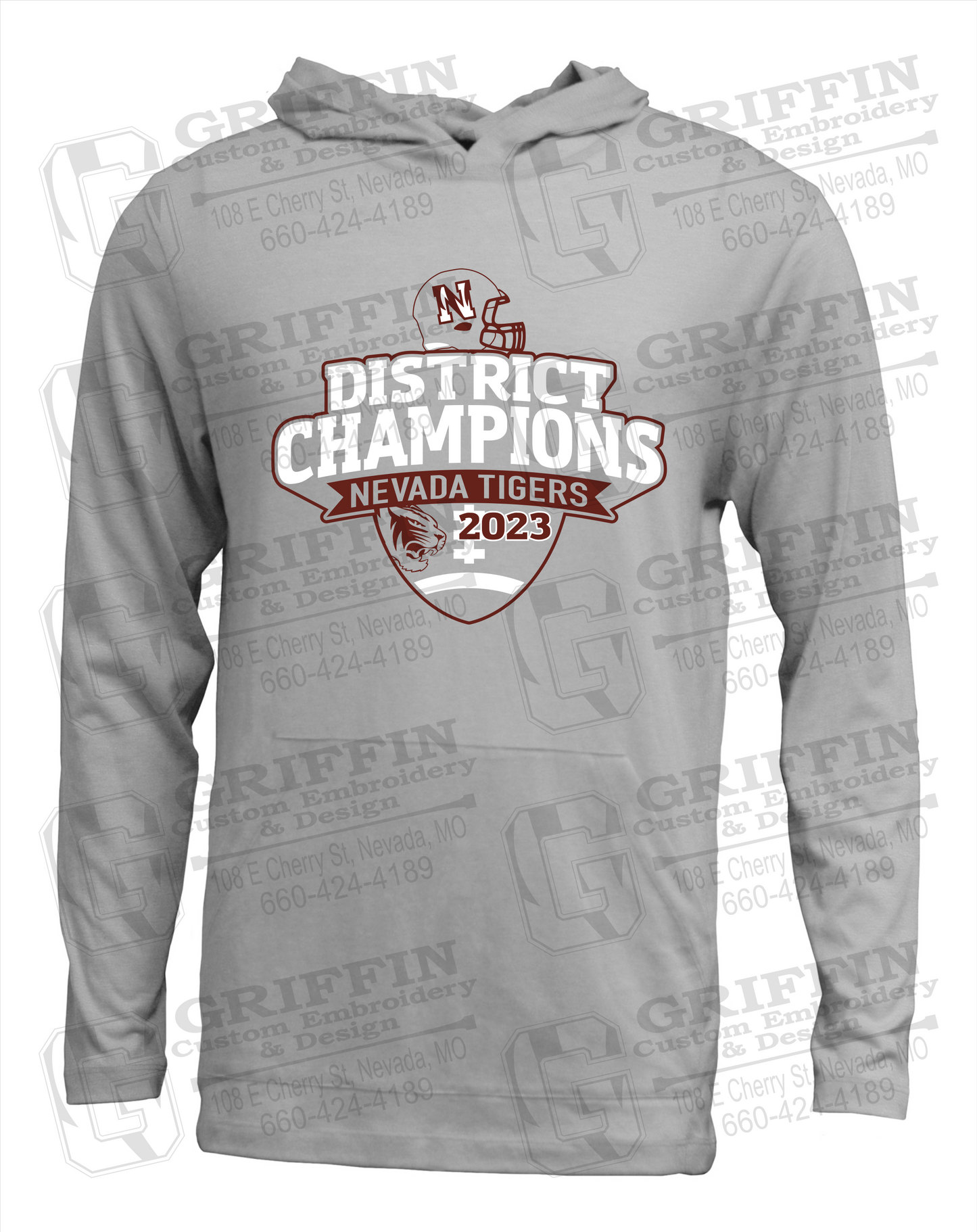 Soft-Tek T-Shirt Hoodie - Football 2023 District Champions - Nevada Tigers 24-L