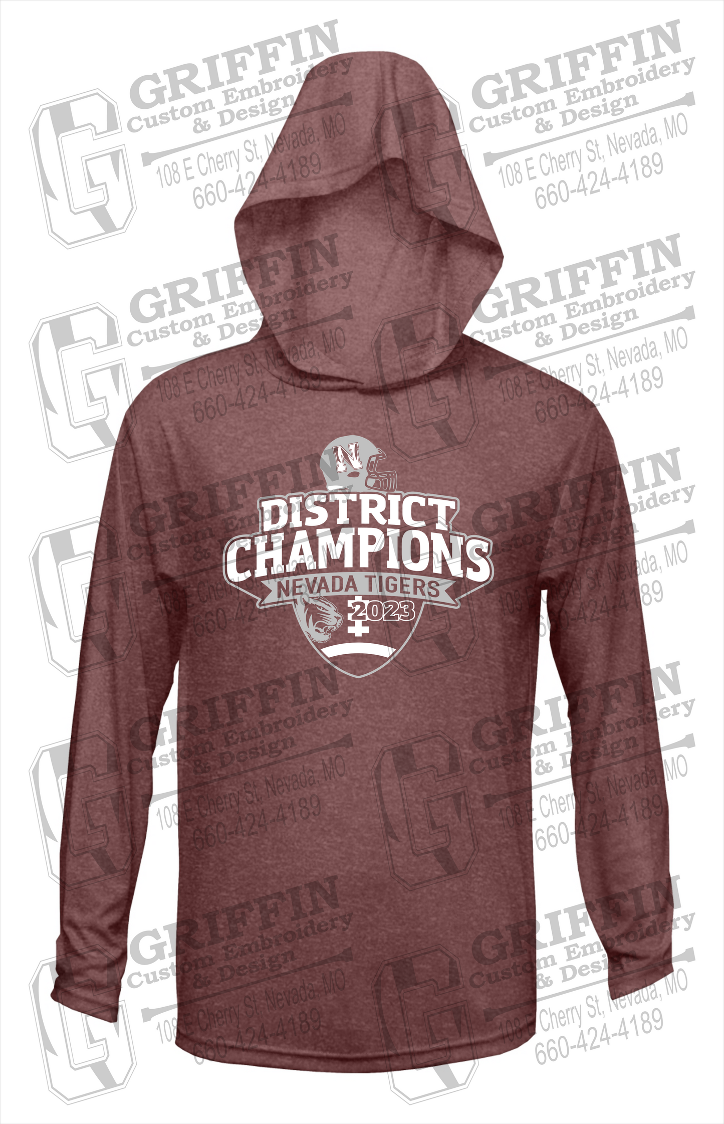 Dry-Fit T-Shirt Hoodie - Football 2023 District Champions - Nevada Tigers 24-L