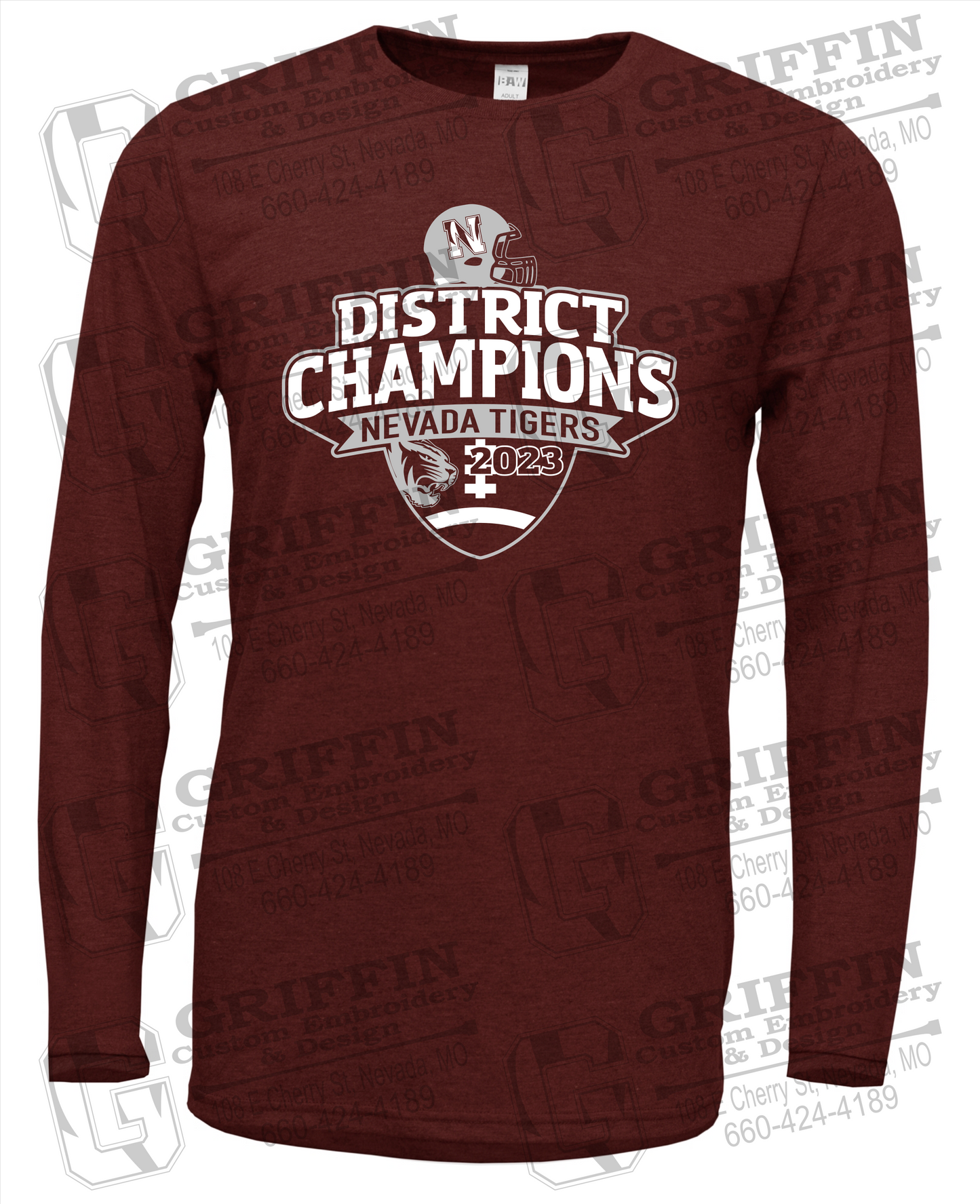 Soft-Tek Long Sleeve T-Shirt - Football 2023 District Champions - Nevada Tigers 24-L