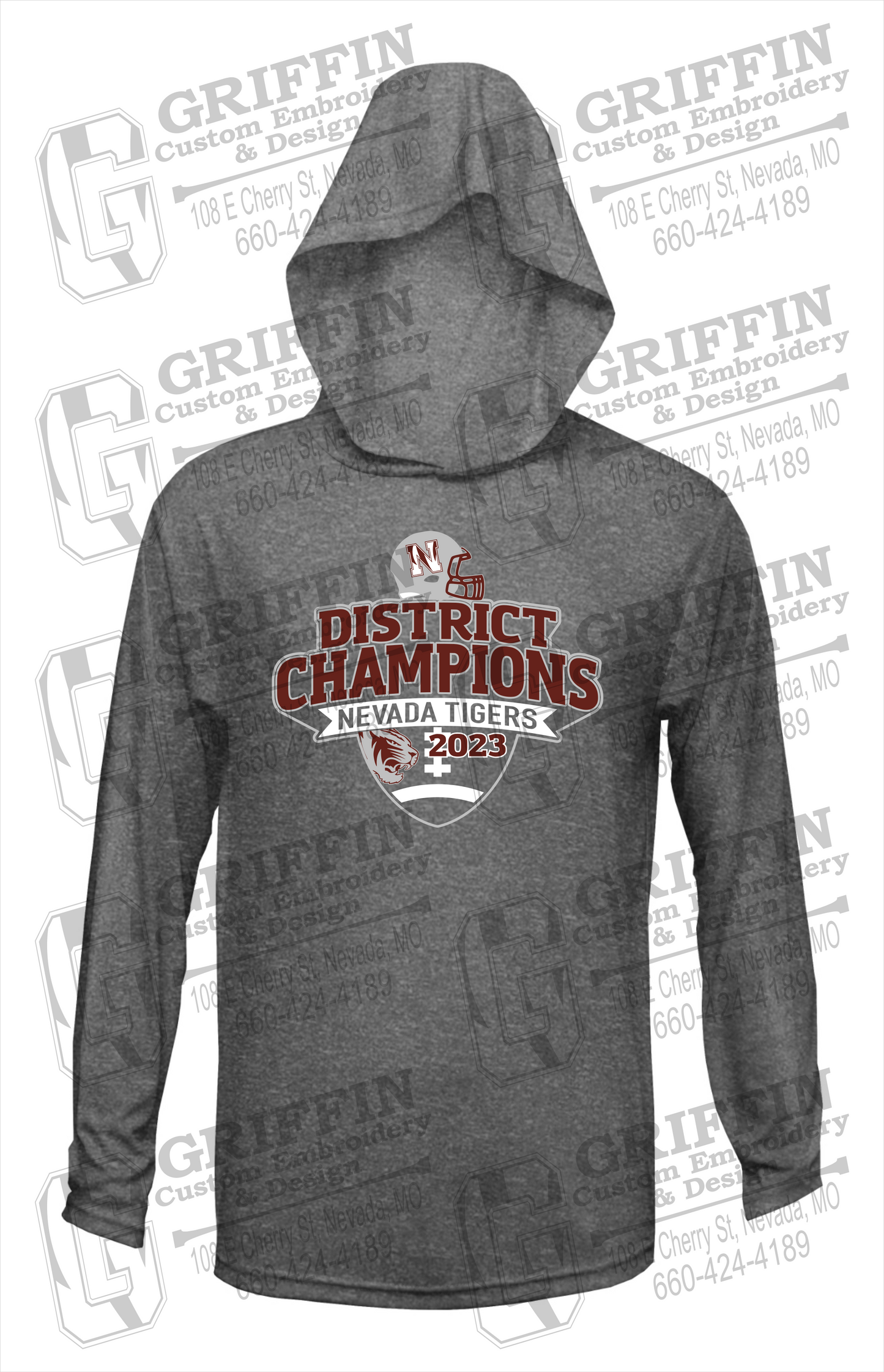 Dry-Fit T-Shirt Hoodie - Football 2023 District Champions - Nevada Tigers 24-L