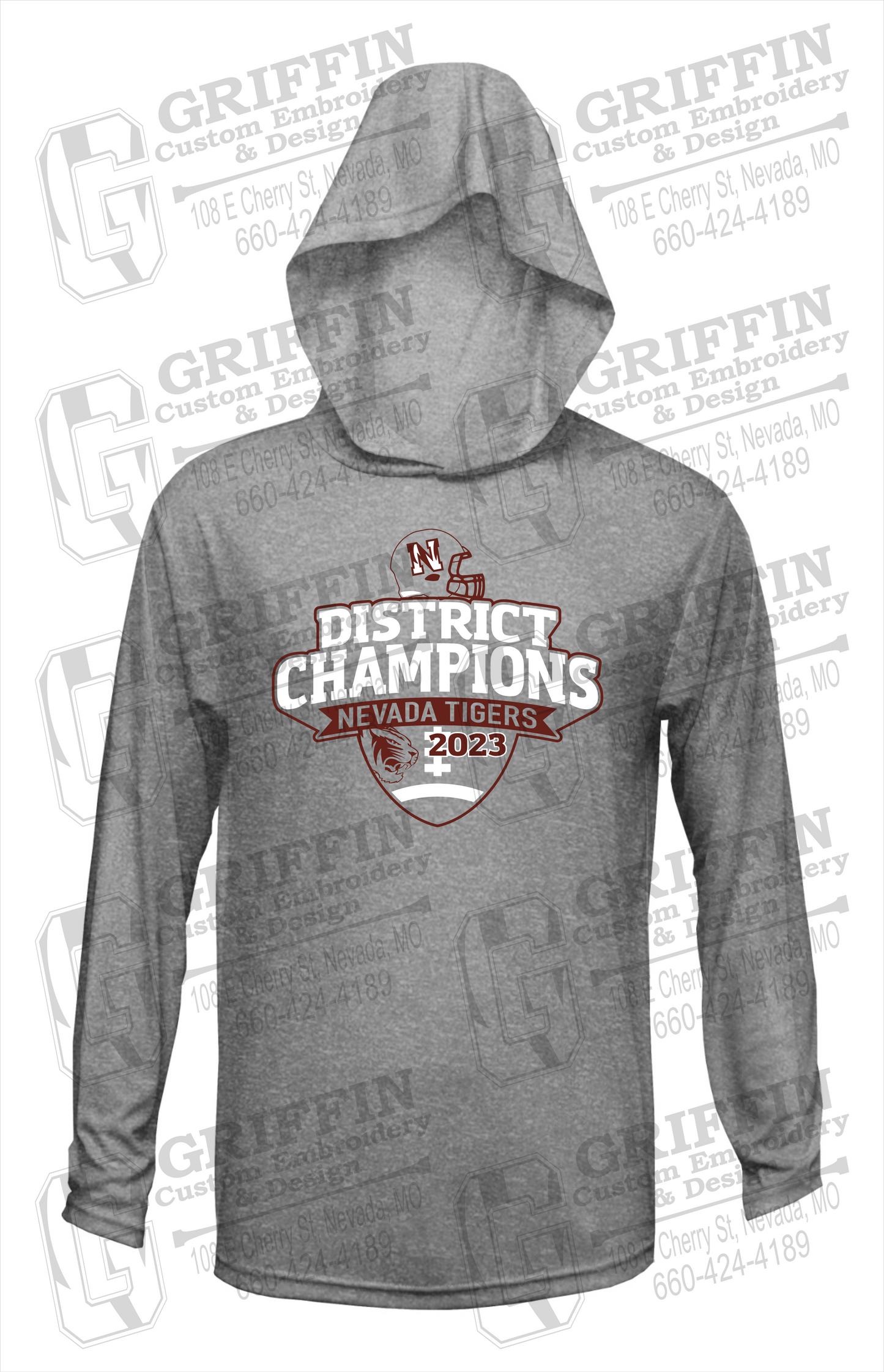 Dry-Fit T-Shirt Hoodie - Football 2023 District Champions - Nevada Tigers 24-L