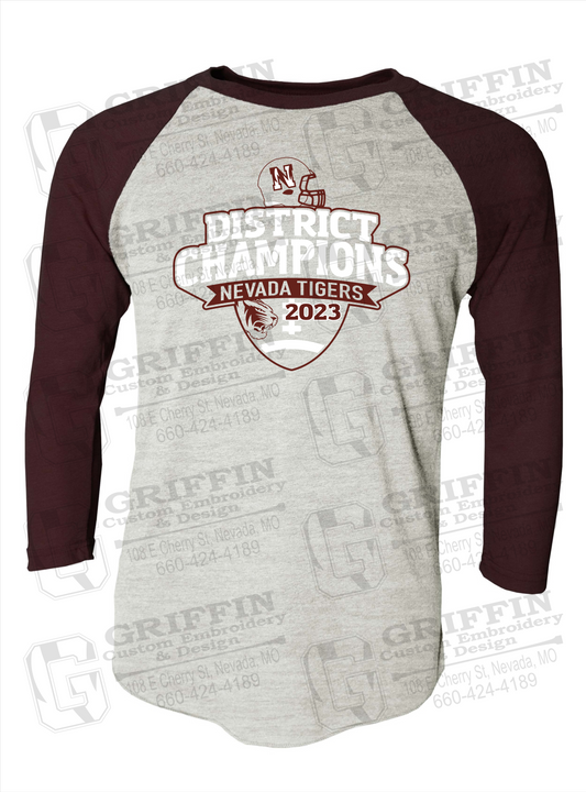 Tri-Blend Raglan Sleeve T-Shirt - Football 2023 District Champions - Nevada Tigers 24-L