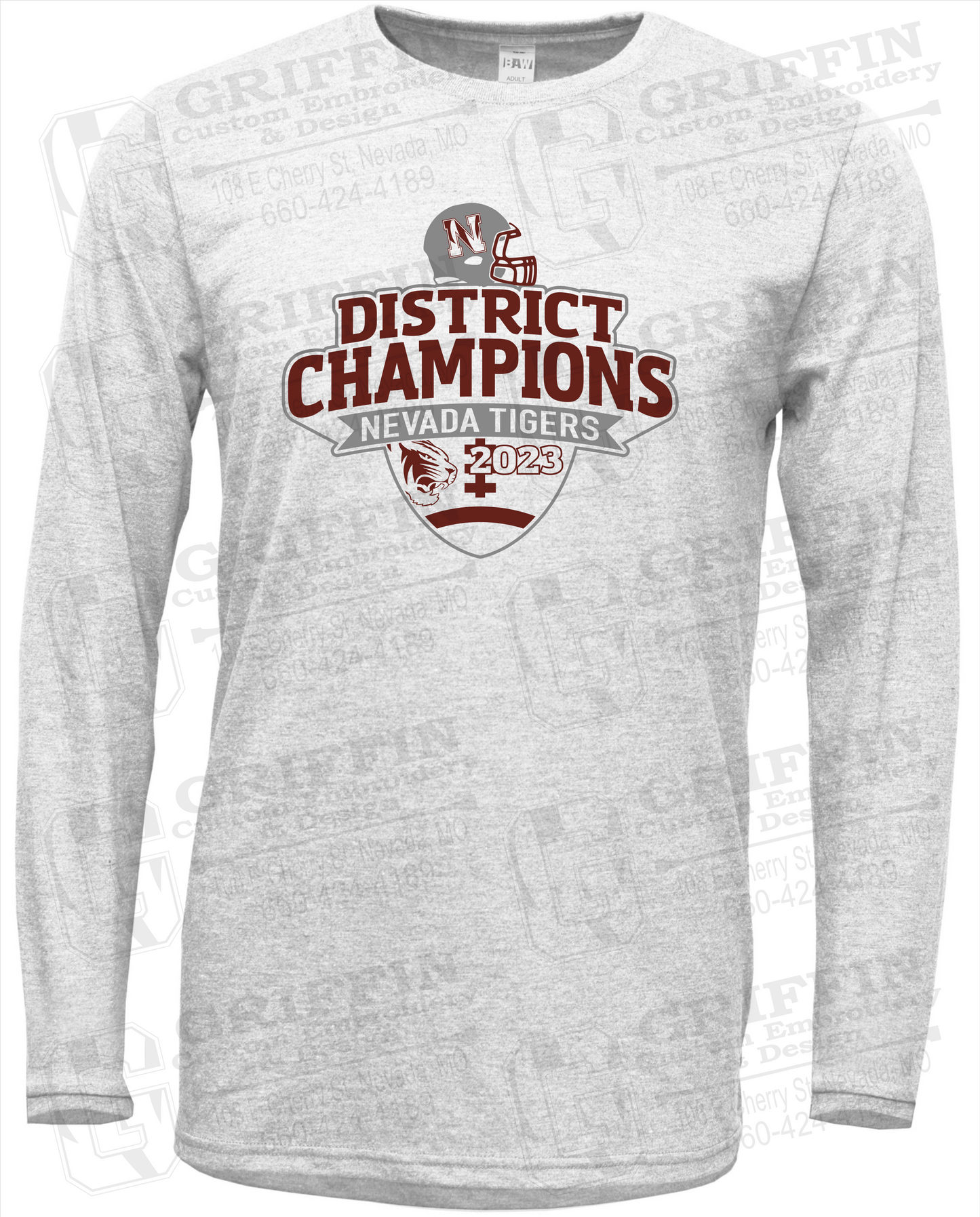 Soft-Tek Long Sleeve T-Shirt - Football 2023 District Champions - Nevada Tigers 24-L