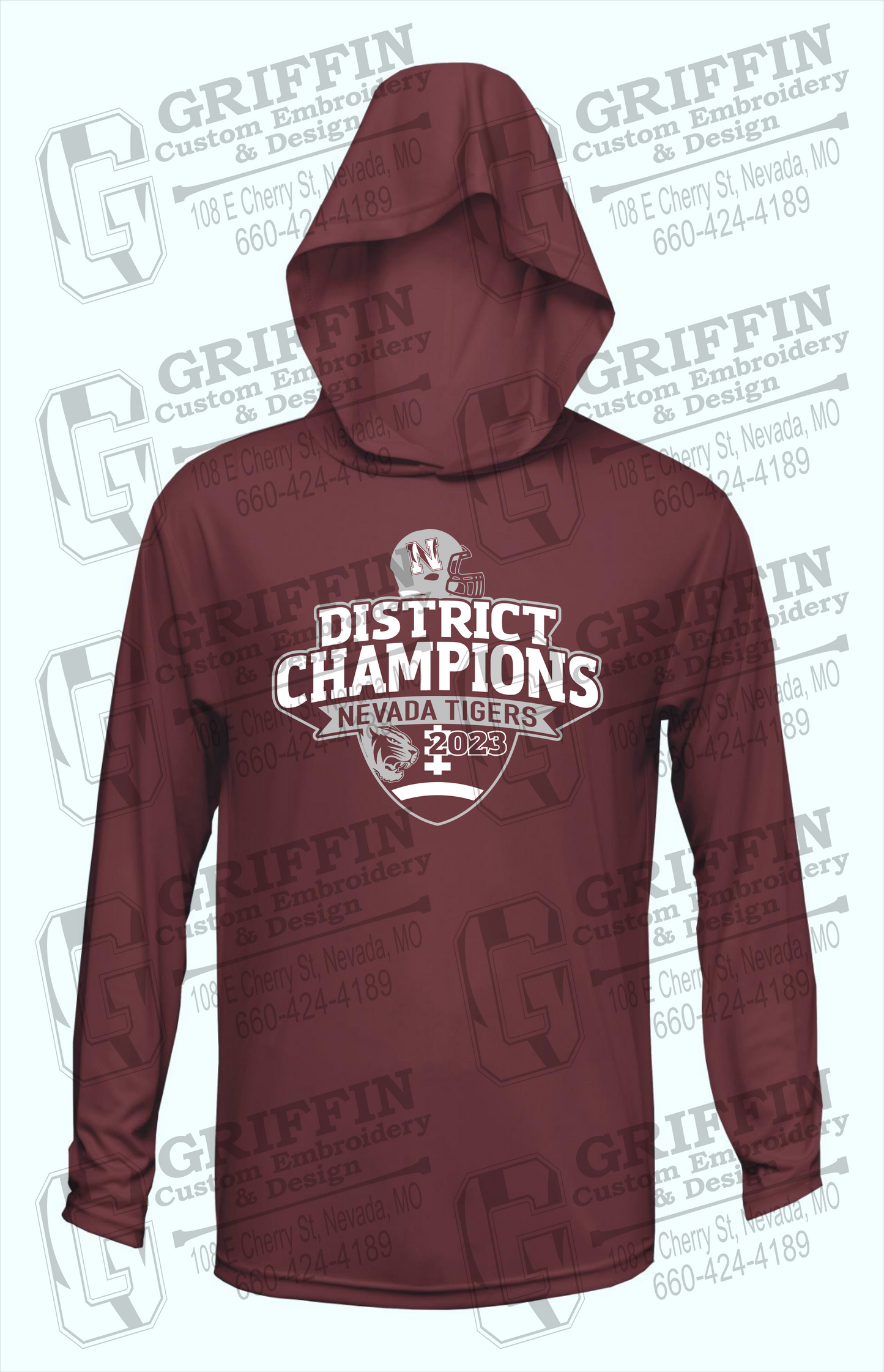 Dry-Fit T-Shirt Hoodie - Football 2023 District Champions - Nevada Tigers 24-L