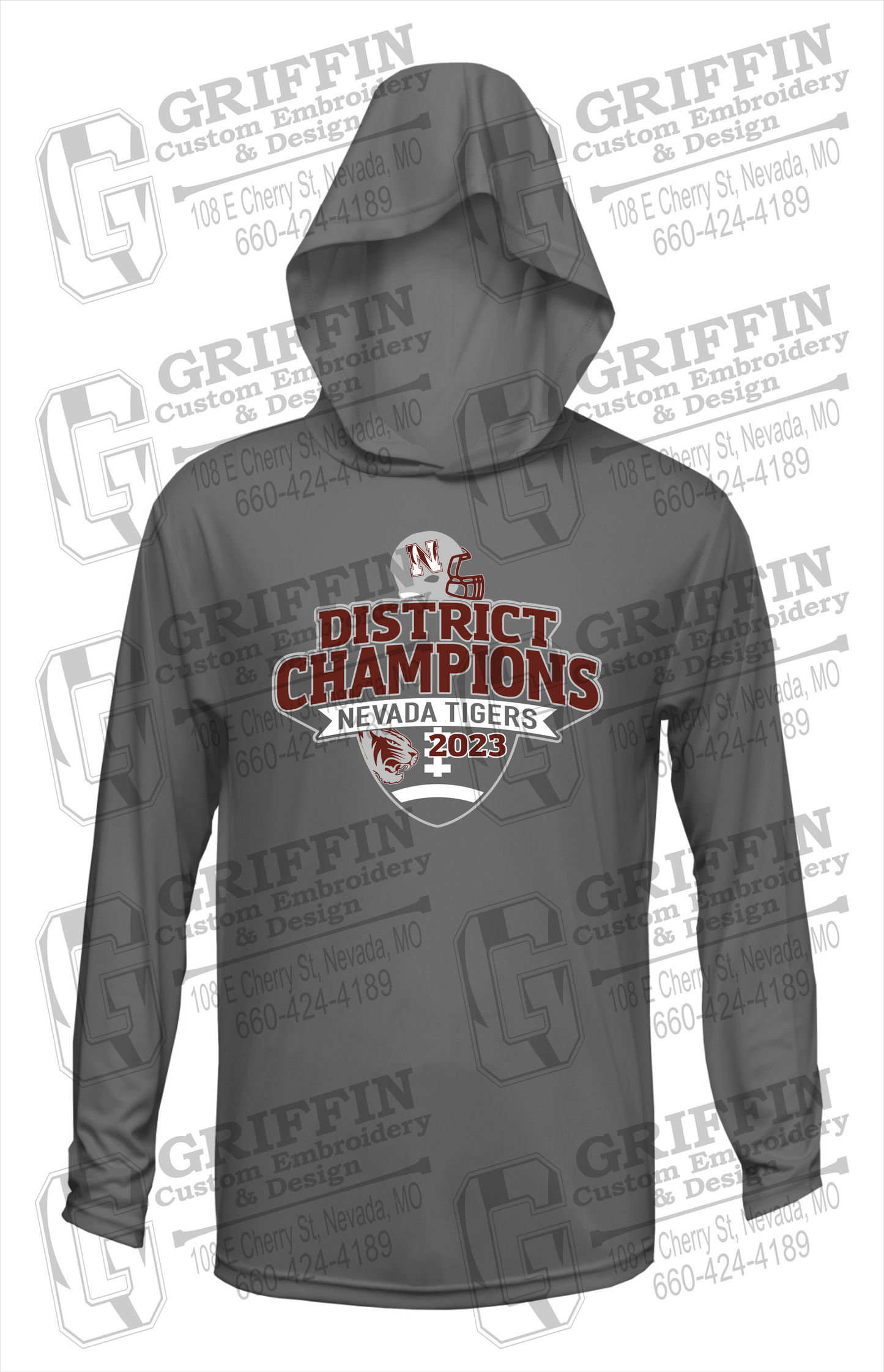 Dry-Fit T-Shirt Hoodie - Football 2023 District Champions - Nevada Tigers 24-L