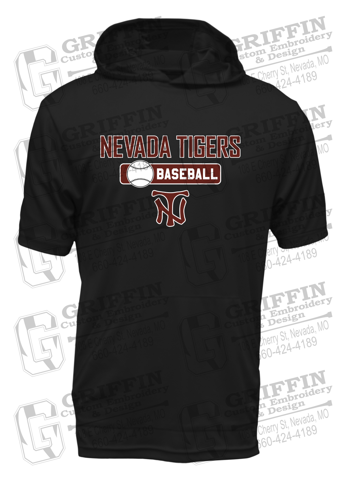 Dry-Fit Short Sleeve T-Shirt Hoodie - Baseball - Nevada Tigers 24-S