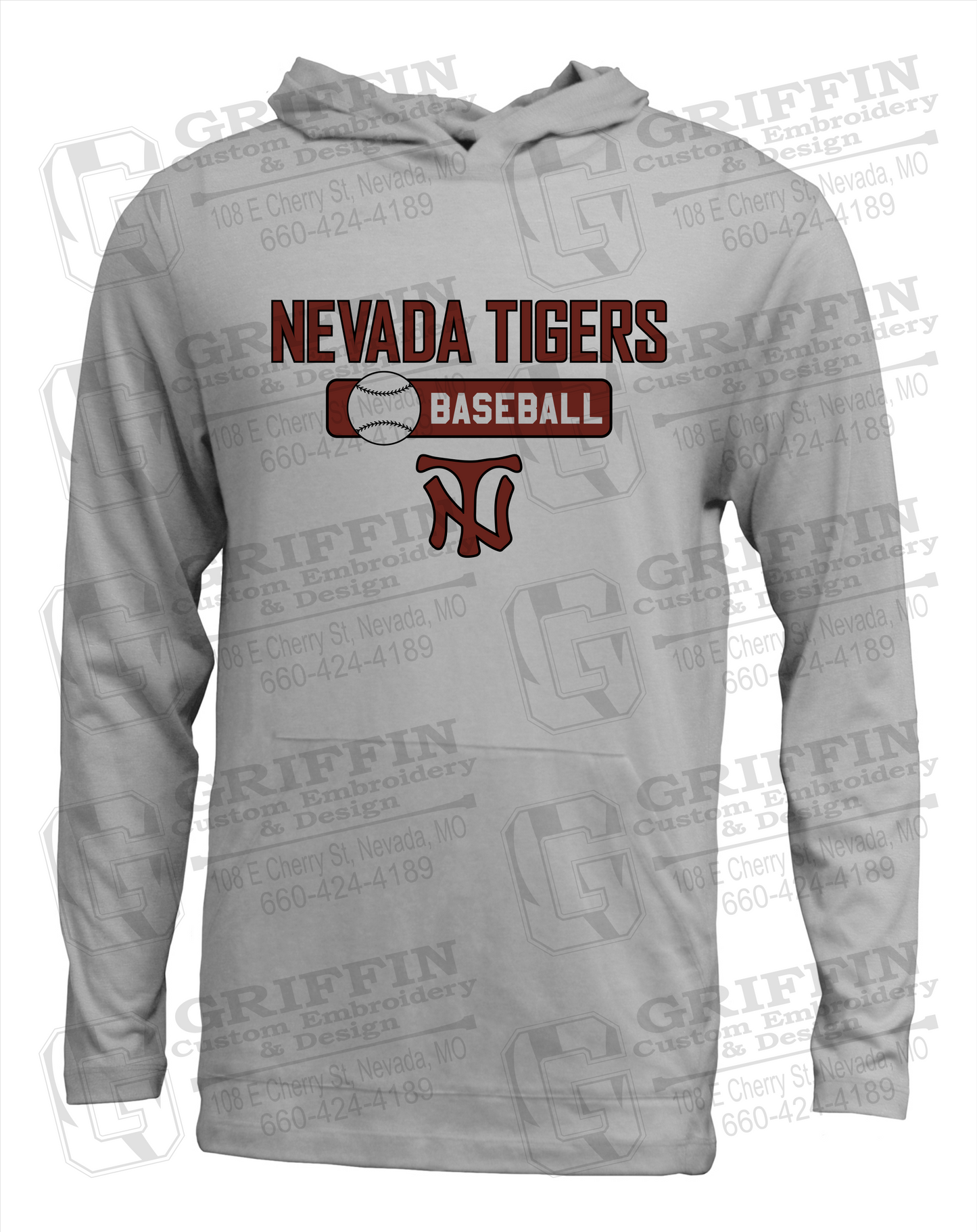 Soft-Tek T-Shirt Hoodie - Baseball - Nevada Tigers 24-S