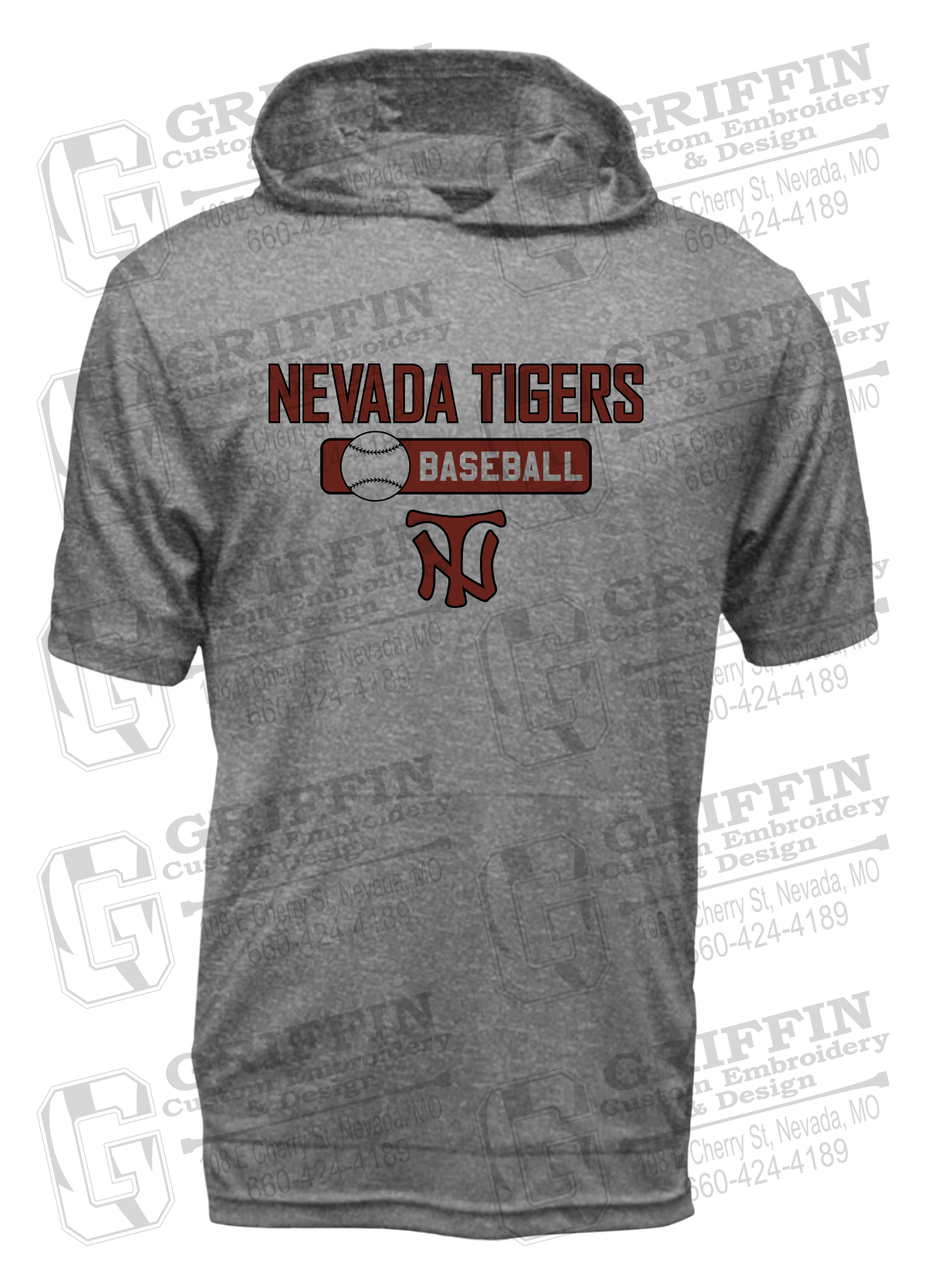 Dry-Fit Short Sleeve T-Shirt Hoodie - Baseball - Nevada Tigers 24-S