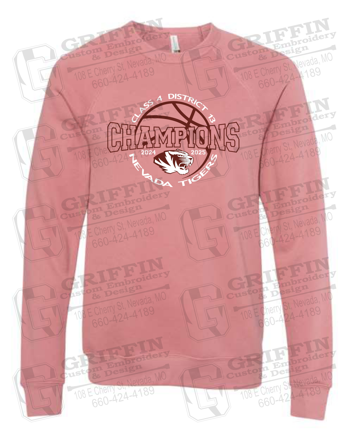 Sponge Fleece Sweatshirt - 2025 District Champs Boys Basketball - Nevada Tigers 24-V