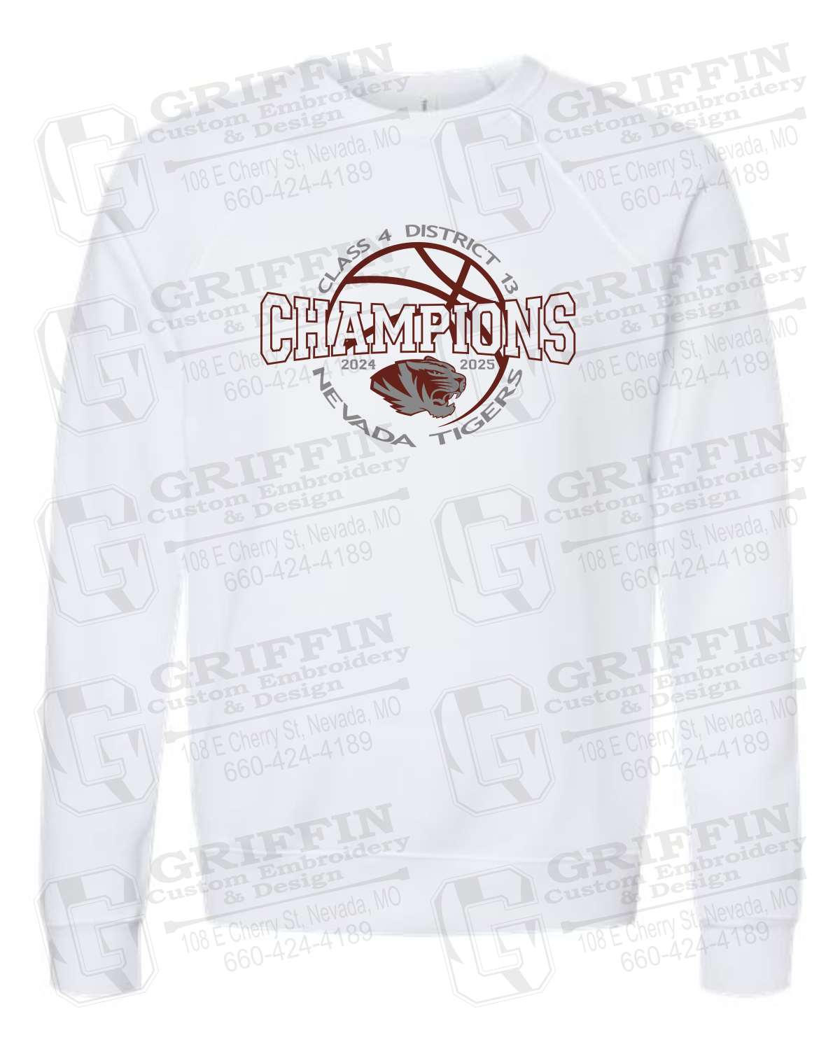 Sponge Fleece Sweatshirt - 2025 District Champs Boys Basketball - Nevada Tigers 24-V