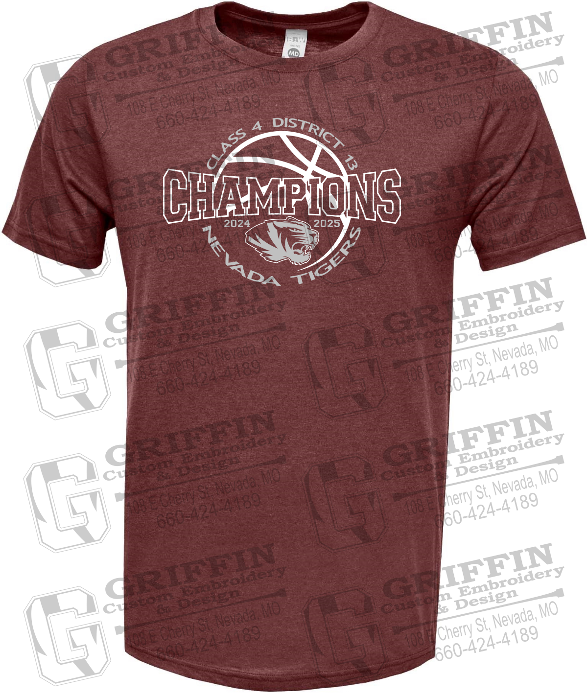 Soft-Tek Short Sleeve T-Shirt - 2025 District Champs Boys Basketball - Nevada Tigers 24-V