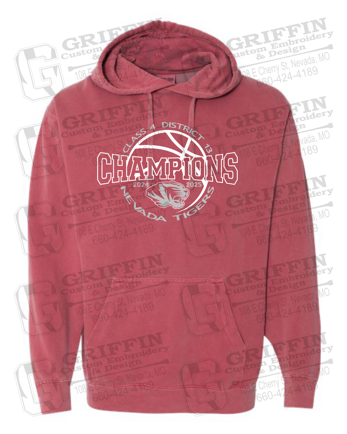 Comfort Colors Hoodie - 2025 District Champs Boys Basketball - Nevada Tigers 24-V