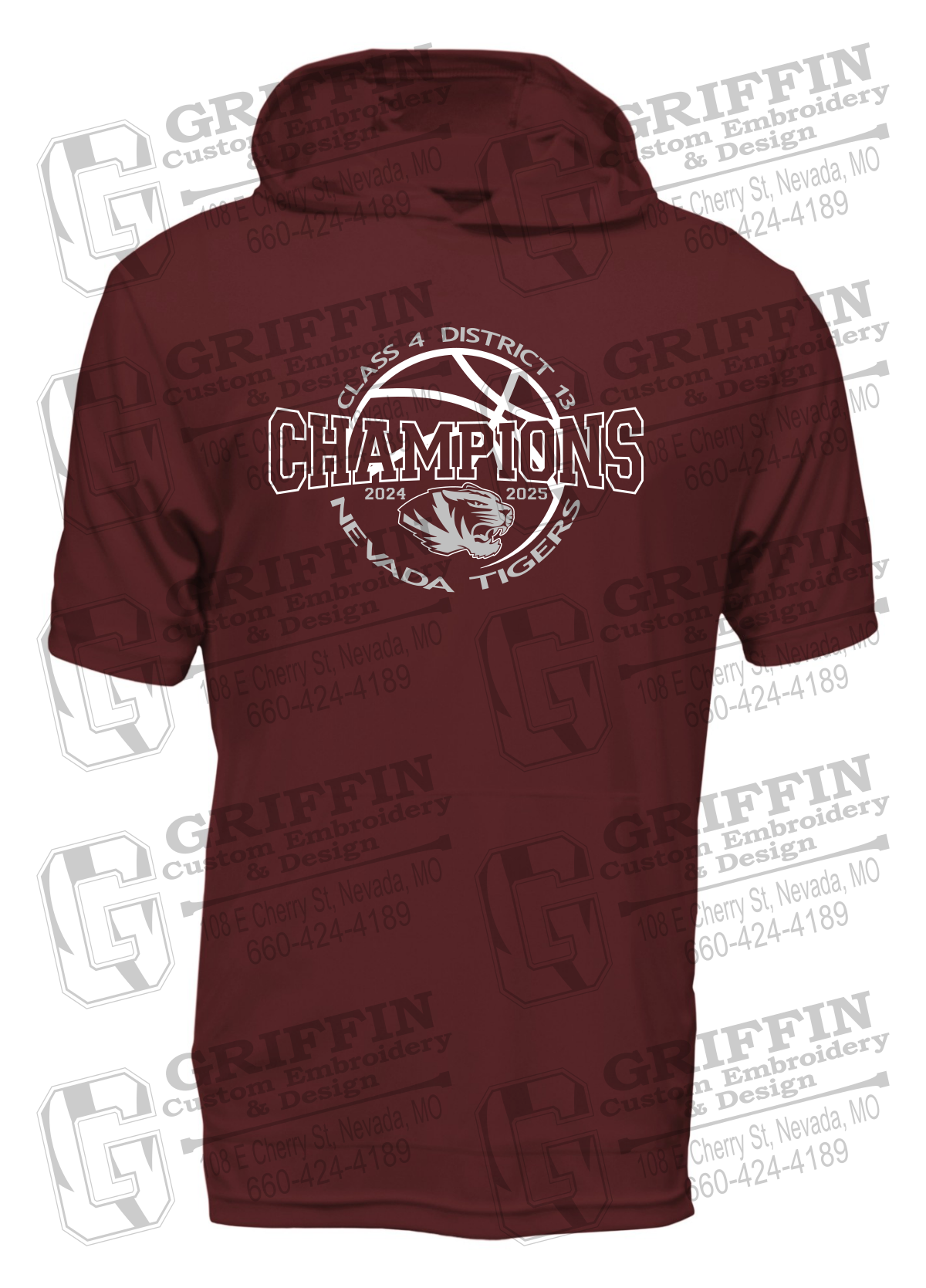 Dry-Fit Short Sleeve T-Shirt Hoodie - 2025 District Champs Boys Basketball - Nevada Tigers 24-V