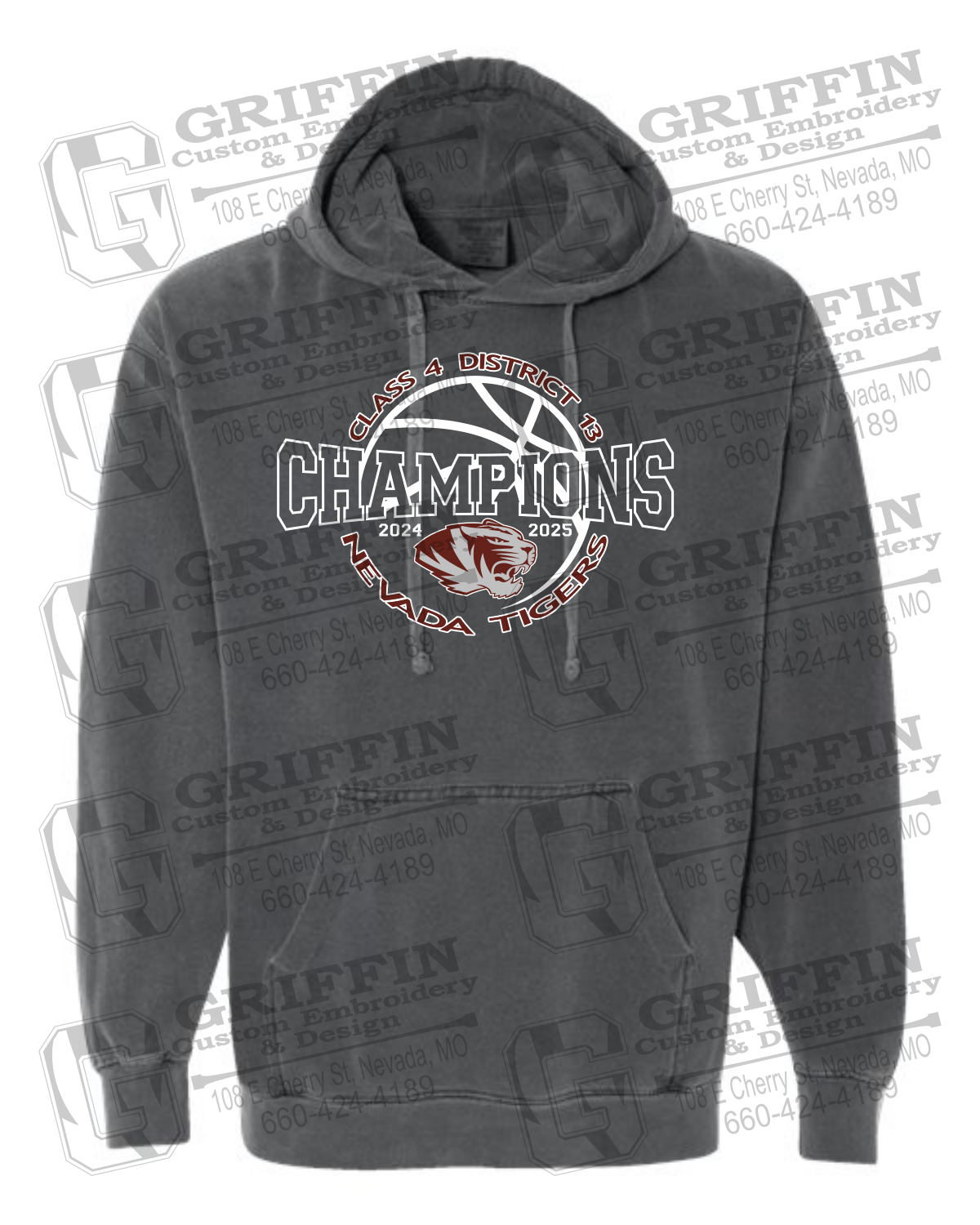 Comfort Colors Hoodie - 2025 District Champs Boys Basketball - Nevada Tigers 24-V