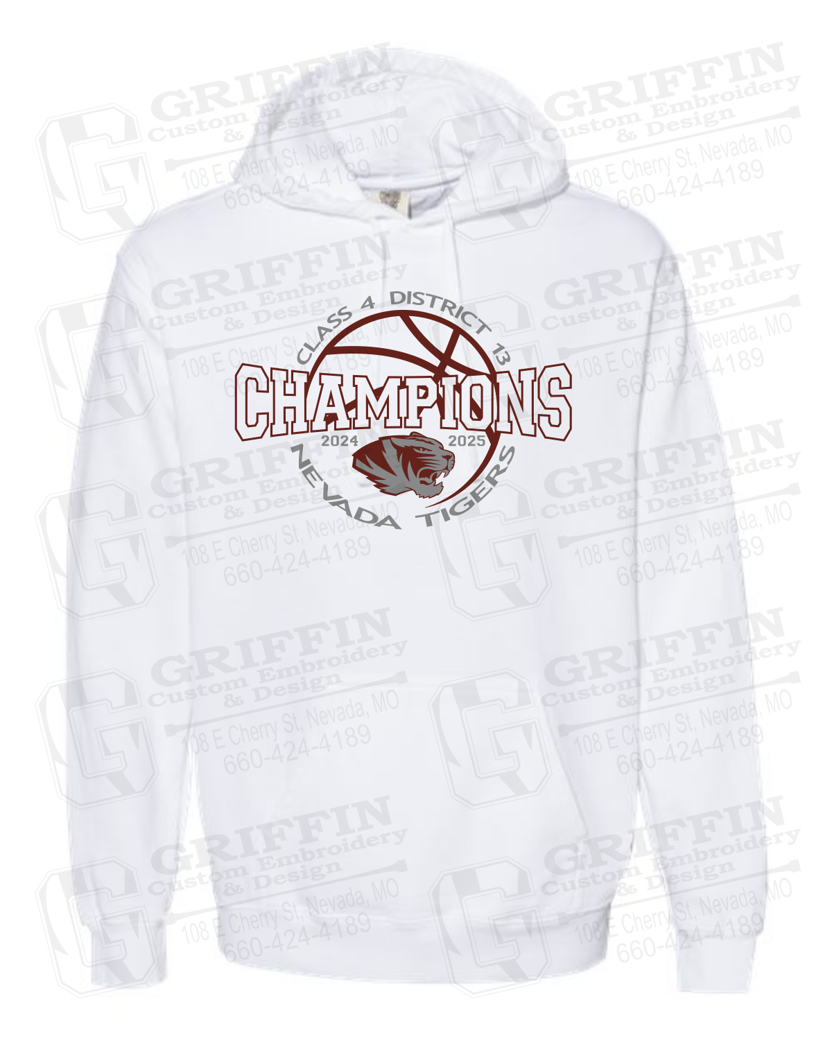 Comfort Colors Hoodie - 2025 District Champs Boys Basketball - Nevada Tigers 24-V