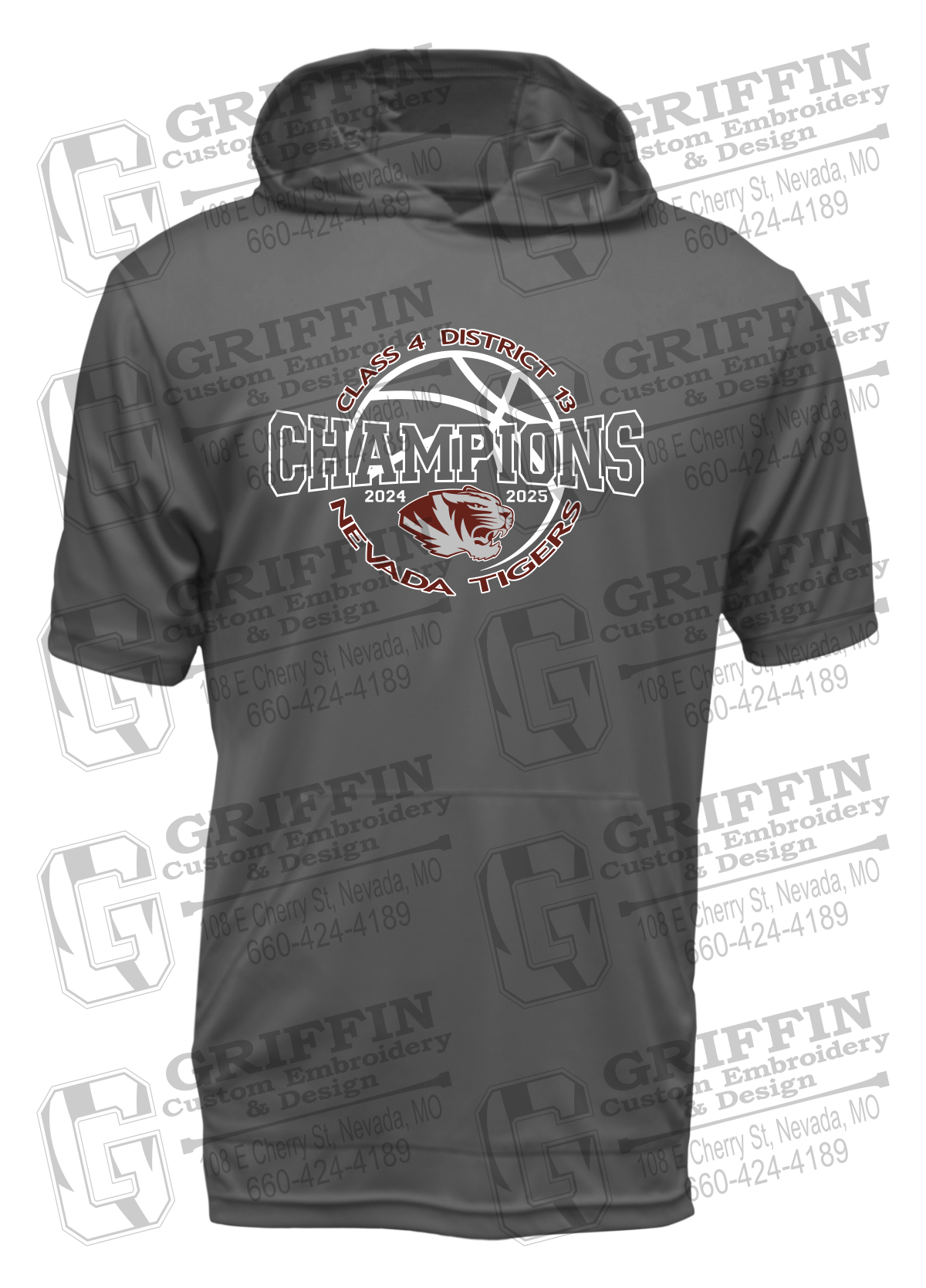 Dry-Fit Short Sleeve T-Shirt Hoodie - 2025 District Champs Boys Basketball - Nevada Tigers 24-V