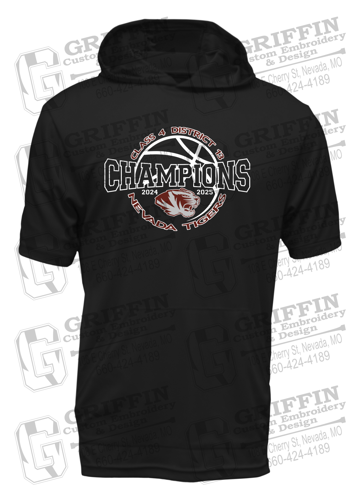Dry-Fit Short Sleeve T-Shirt Hoodie - 2025 District Champs Boys Basketball - Nevada Tigers 24-V