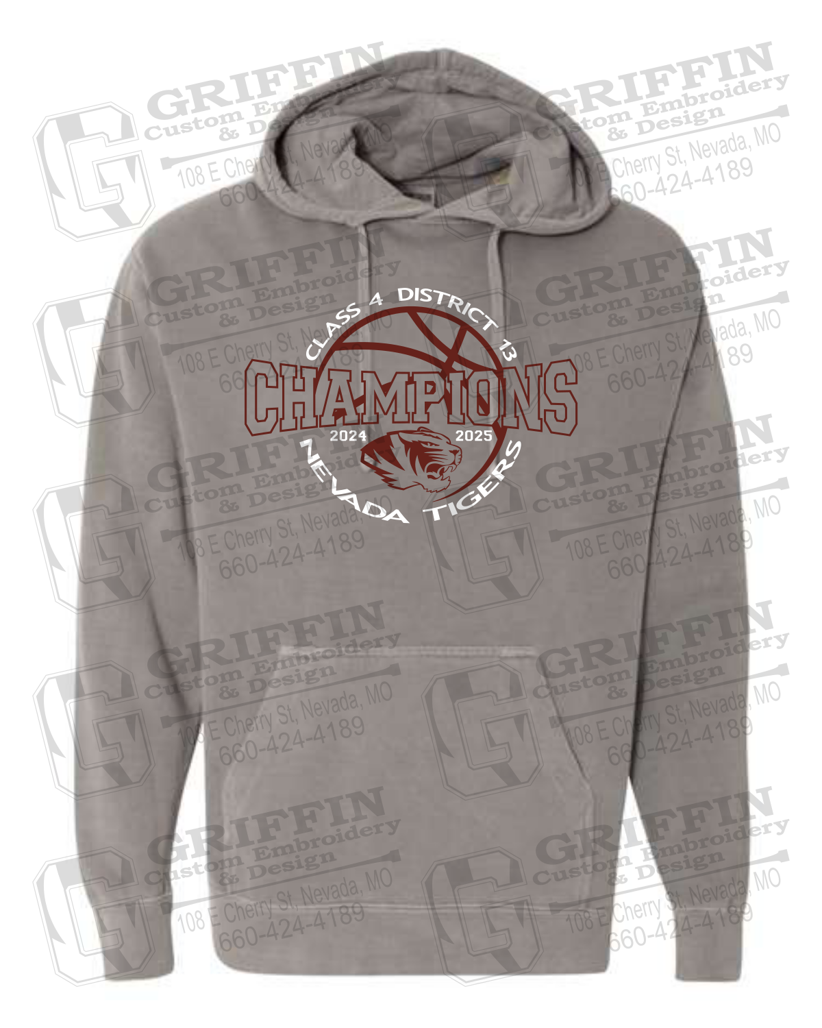 Comfort Colors Hoodie - 2025 District Champs Boys Basketball - Nevada Tigers 24-V