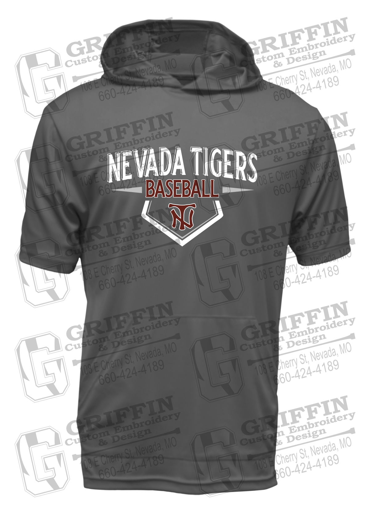 Dry-Fit Short Sleeve T-Shirt Hoodie - Baseball - Nevada Tigers 24-W