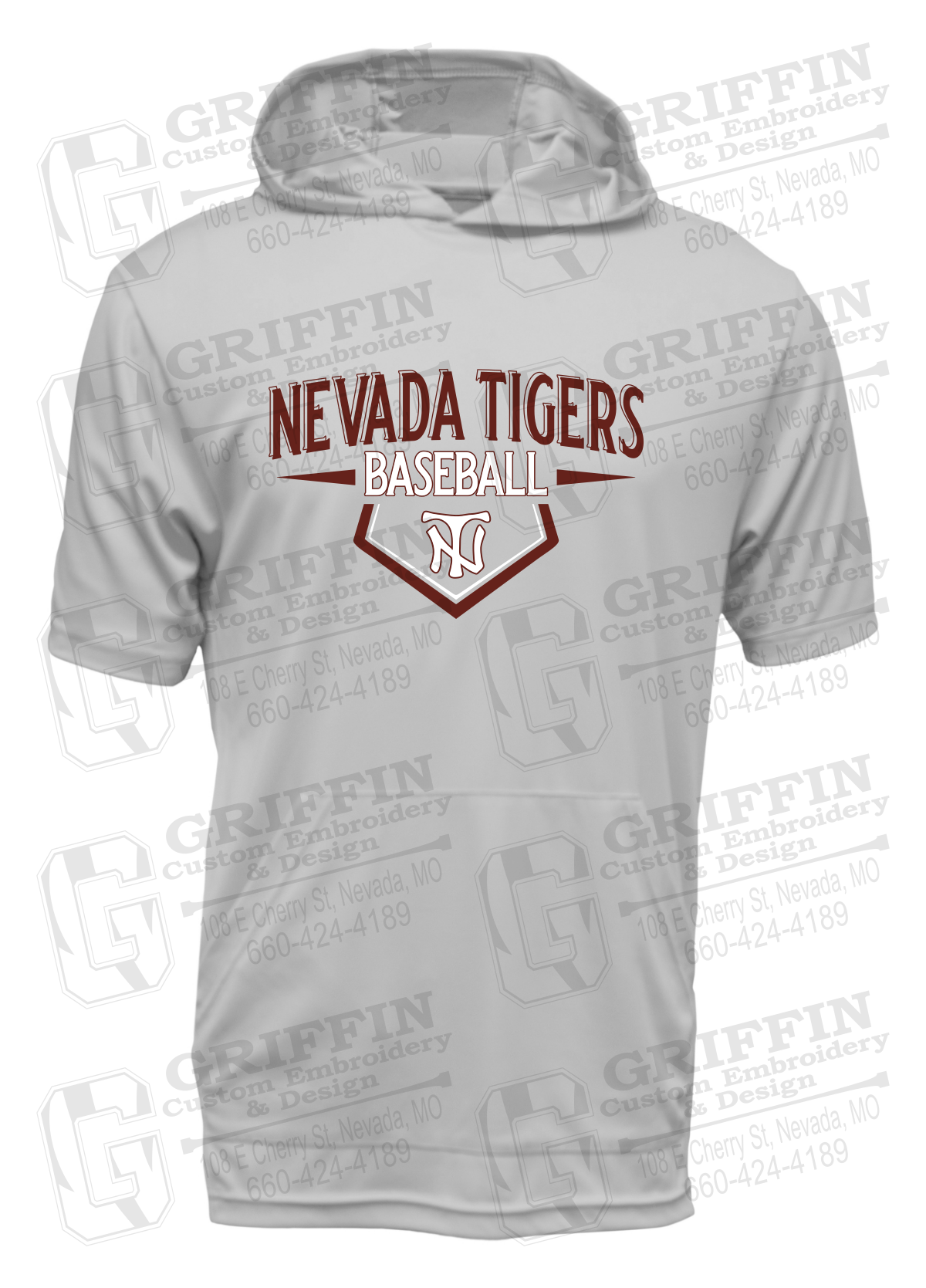 Dry-Fit Short Sleeve T-Shirt Hoodie - Baseball - Nevada Tigers 24-W