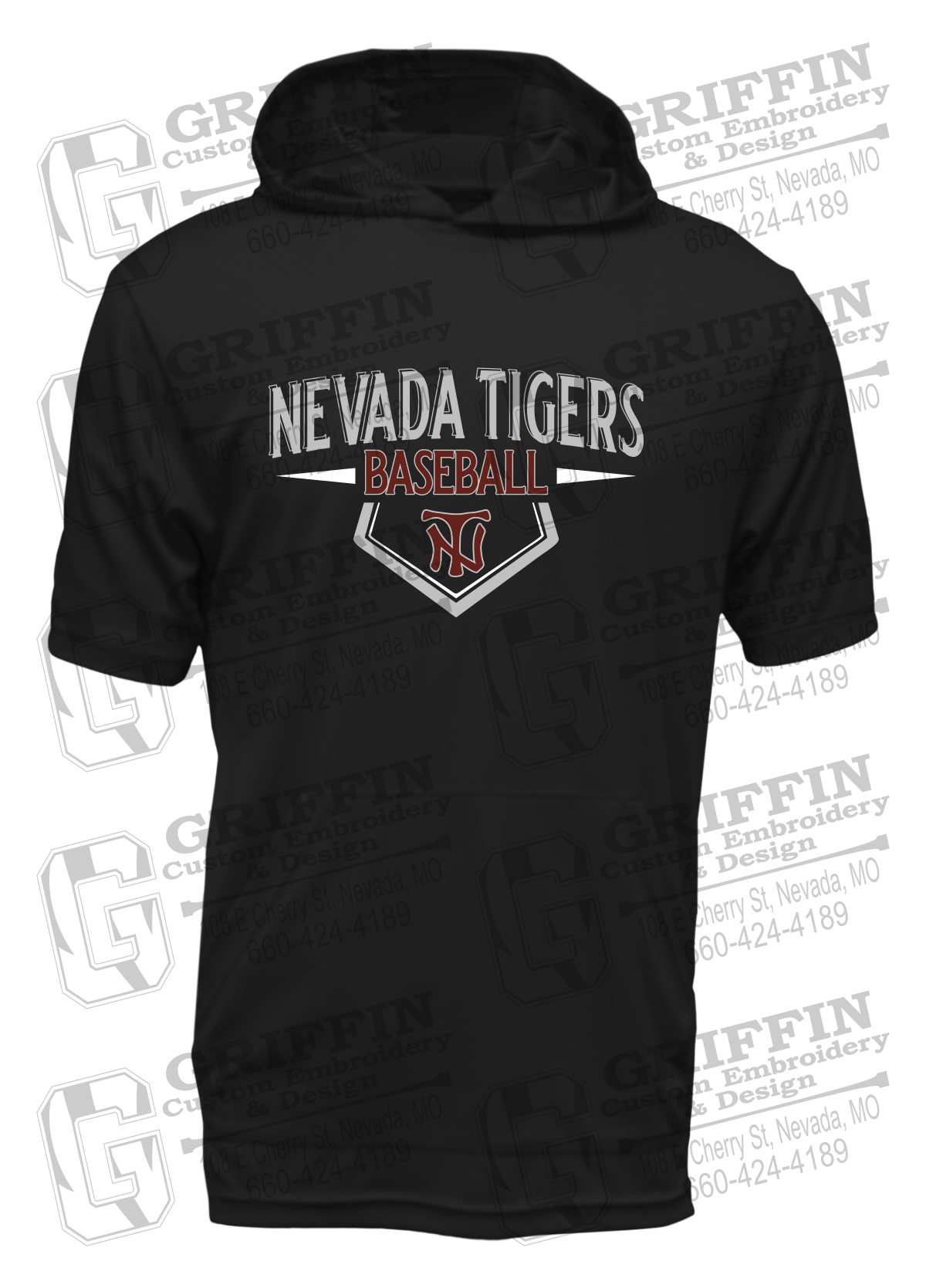 Dry-Fit Short Sleeve T-Shirt Hoodie - Baseball - Nevada Tigers 24-W