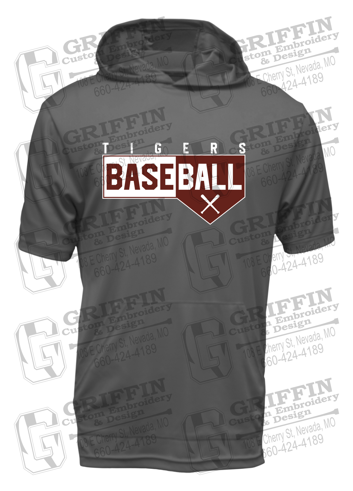 Dry-Fit Short Sleeve T-Shirt Hoodie - Baseball - Nevada Tigers 24-X