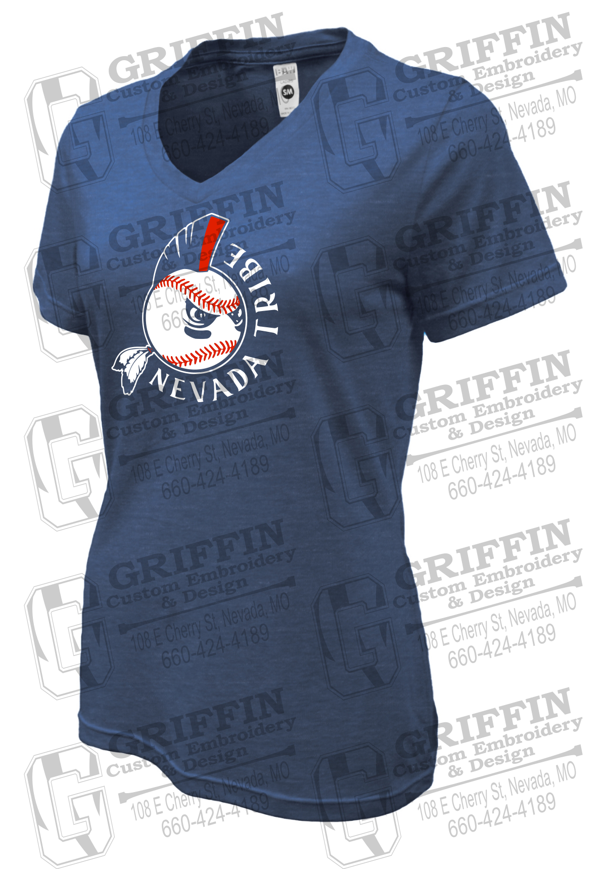 Womens V-Neck Soft-Tek T-Shirt - Tribe Baseball 25-A