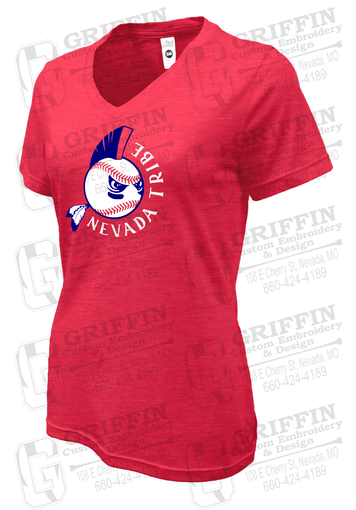 Womens V-Neck Soft-Tek T-Shirt - Tribe Baseball 25-A